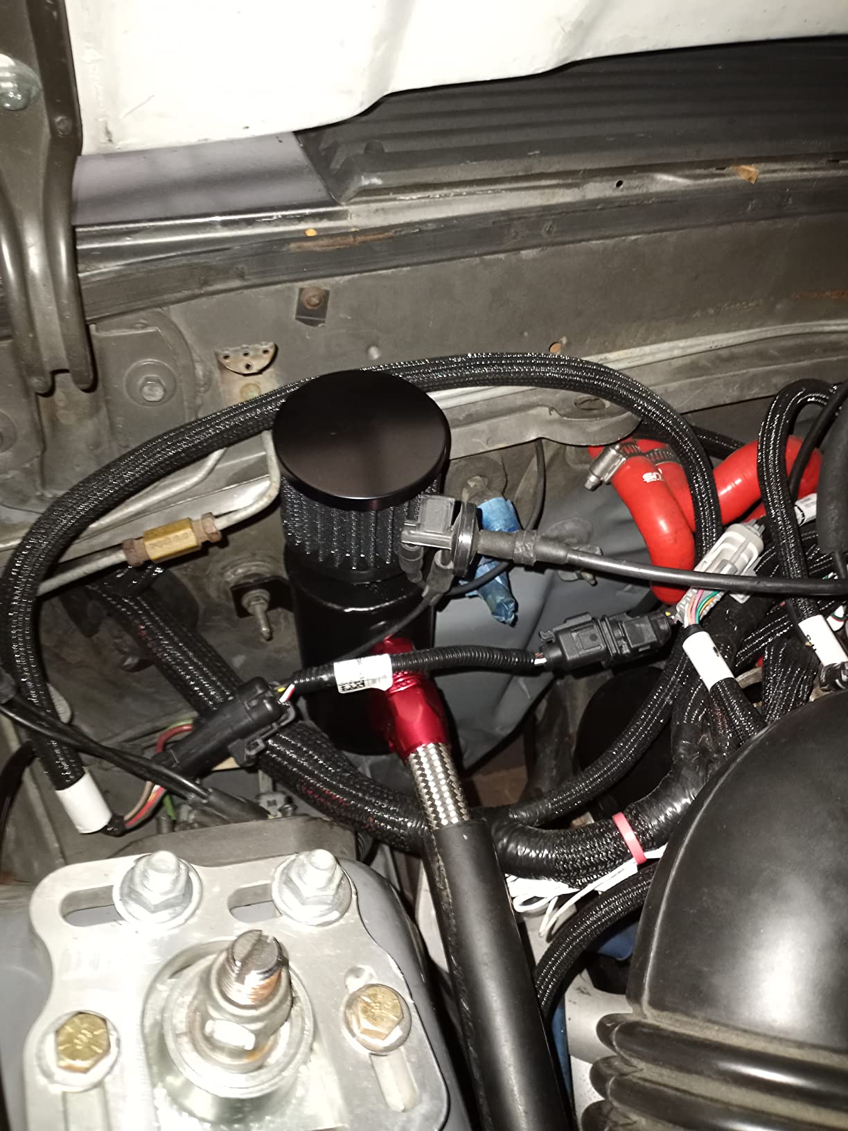 EVIL ENERGY 10an Oil Catch Can, 750ml Universal Baffled Catch Can with Breather Filter Aluminum Breather Tank 2 Port Air Oil Separator Black customer photo 2