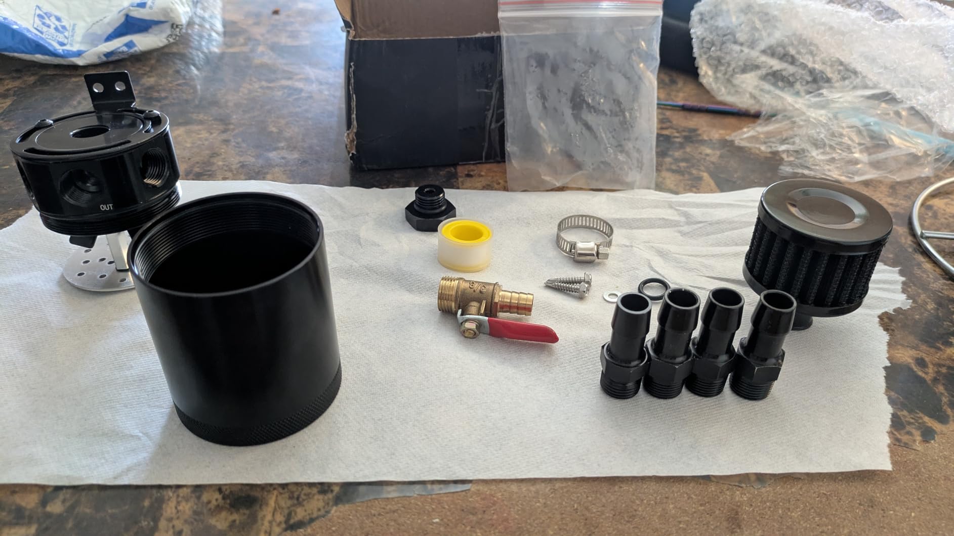 Universal 150ml Car Oil Catch Can Kit Reservoir Tank, Compact Baffled 3-Port Oil Separator 2 Inlets 1 Outlet Black with Breather Filter + Drain Valve HTRACING customer photo 1