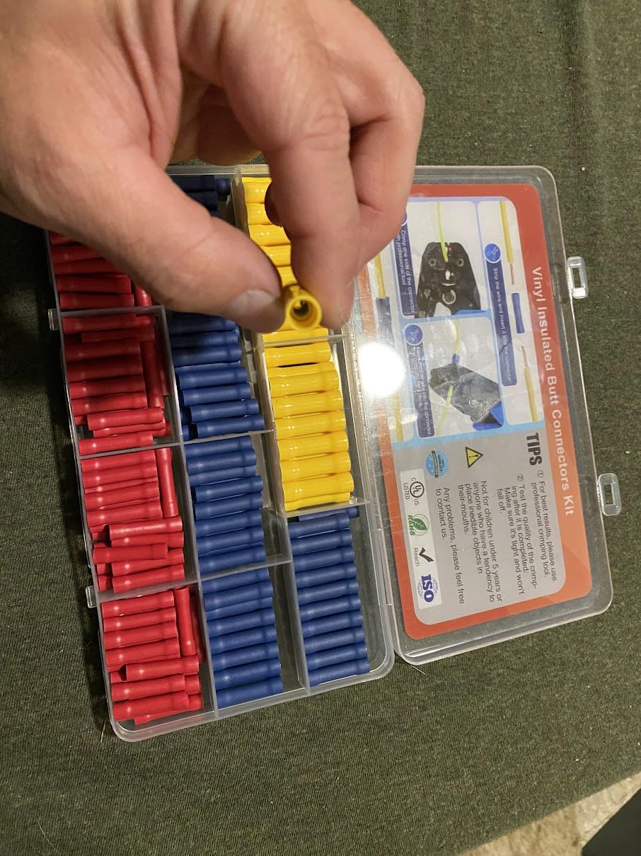 AIRIC Heat Shrink Butt Connectors Kit 22-10 AWG, 100 pcs Waterproof Crimp Splice Terminal for Auto Repair, Marine Connector for 22,20,18,16,14,12,10 Gauge Wire, Wiring Crimps Terminals Red/Blue/Yellow customer photo 1