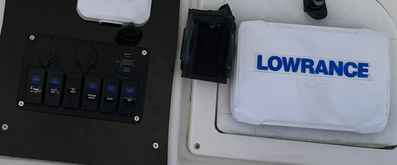 DaierTek 6 Gang Marine Rocker Switch Panel Waterproof 12 Volt, Boat Toggle Switch Panel 12V Blue LED Lighted for Boat Car RV UTV with USB Cigarette Lighter Socket Voltmeter customer photo 1