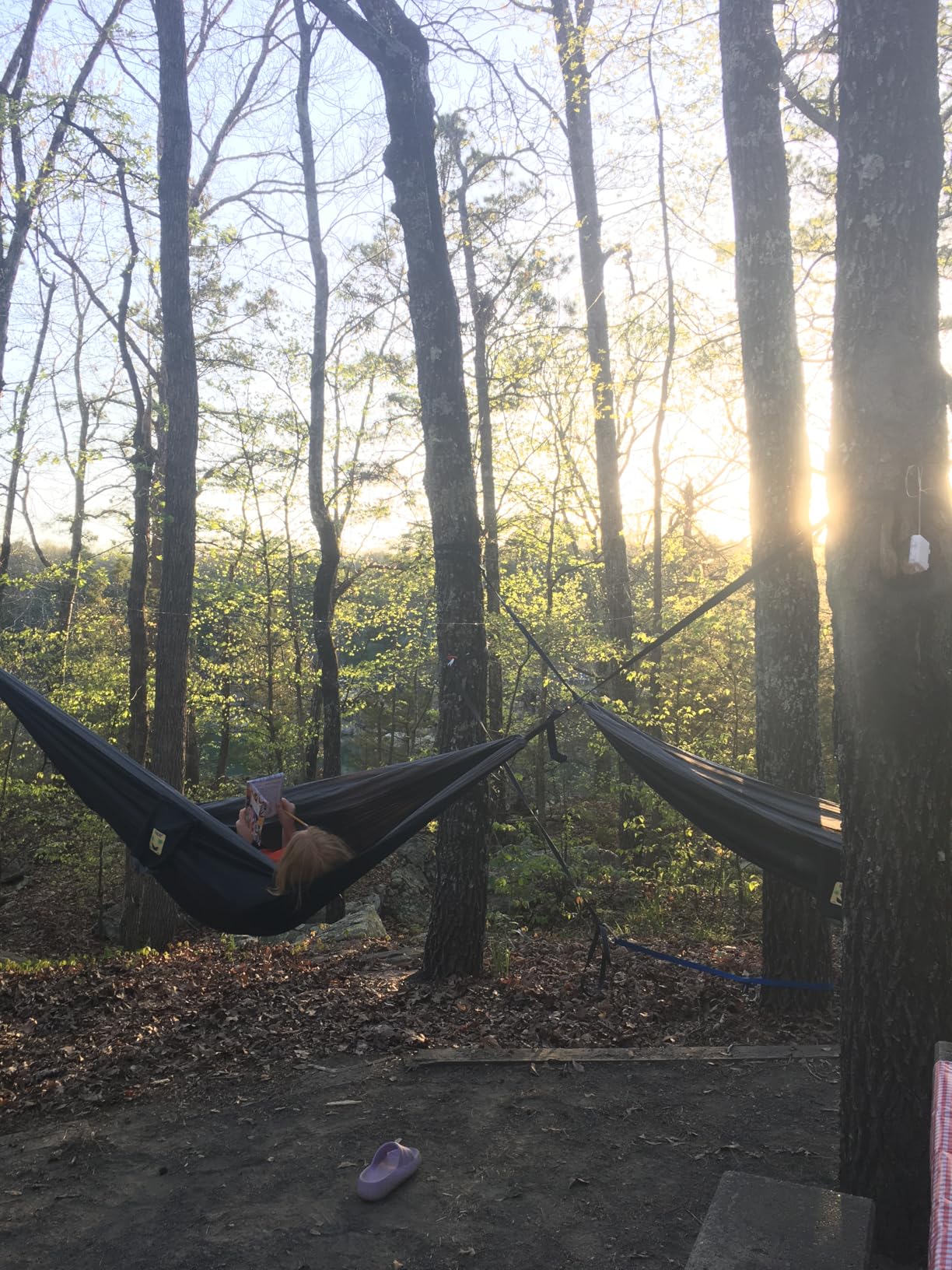 SZHLUX Camping Hammock Double & Single Portable Hammocks with 2 Tree Straps and Attached Carry Bag,Great for Outdoor,Indoor,Beach,Camping,Light Grey / Sky Blue customer photo 1