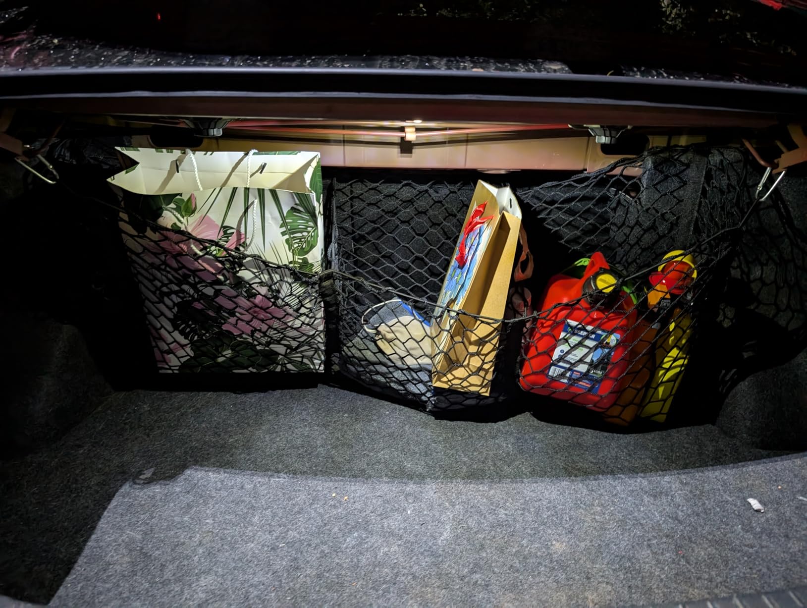 Cargo Net for Car, Expandable 3 Pocket Heavy-Duty Cargo Net Organizer, Black Mesh Storage Pocket with 4 Metal Carabiners Universal for Car, SUV, Pickup Truck, Van Trunk Bed customer photo 1