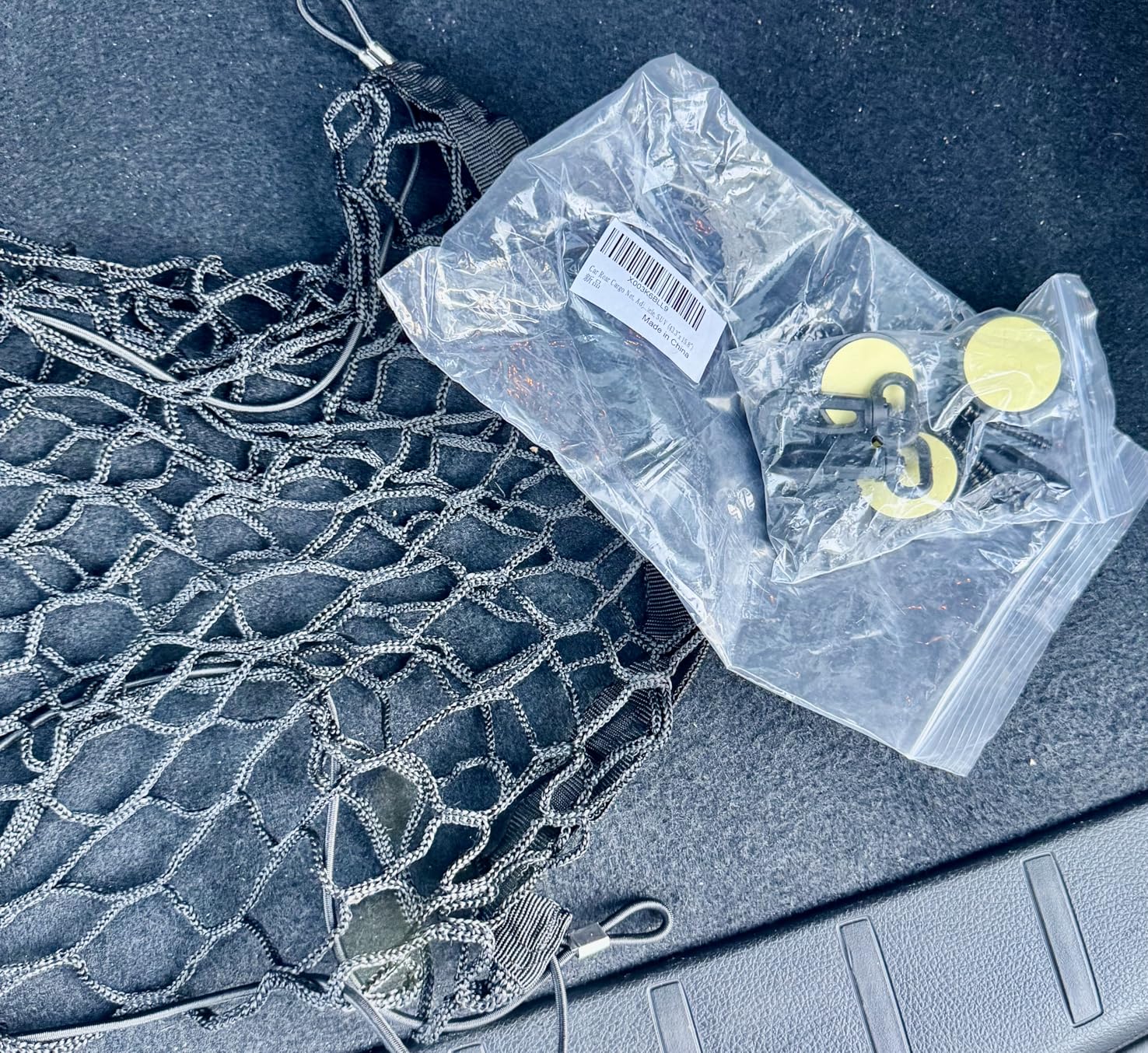 Cargo Net for Car, Expandable 3 Pocket Heavy-Duty Cargo Net Organizer, Black Mesh Storage Pocket with 4 Metal Carabiners Universal for Car, SUV, Pickup Truck, Van Trunk Bed customer photo 2