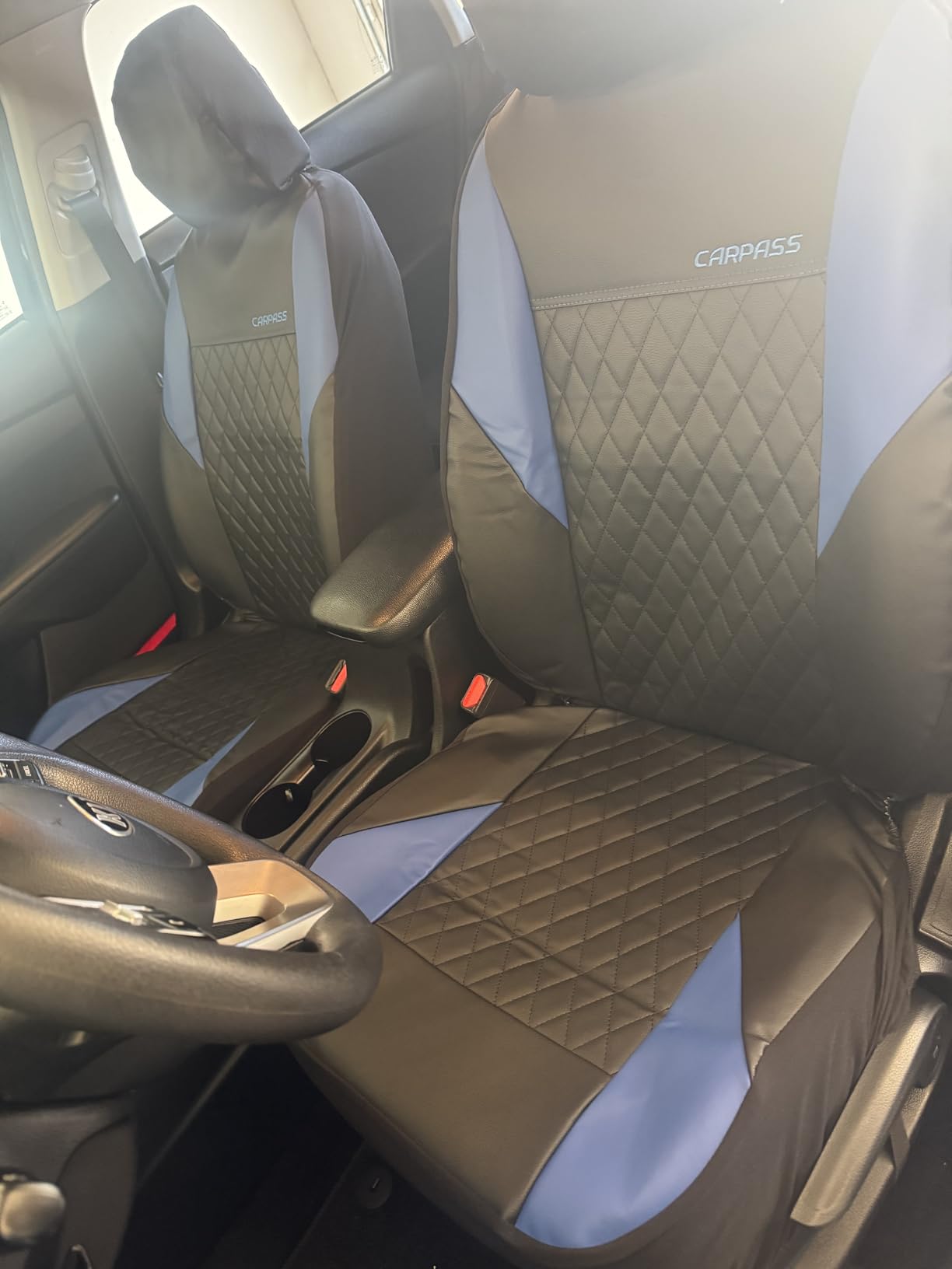 CAR PASS Quilting Leather Seat Covers Full Set, Universal Waterproof Deluxe PU Premium Car Seat Cover with 5mm Composite Sponge Inside, Airbag Compatible, Front and Rear Seat Cover for Sedan SUV Van, Gray customer photo 2