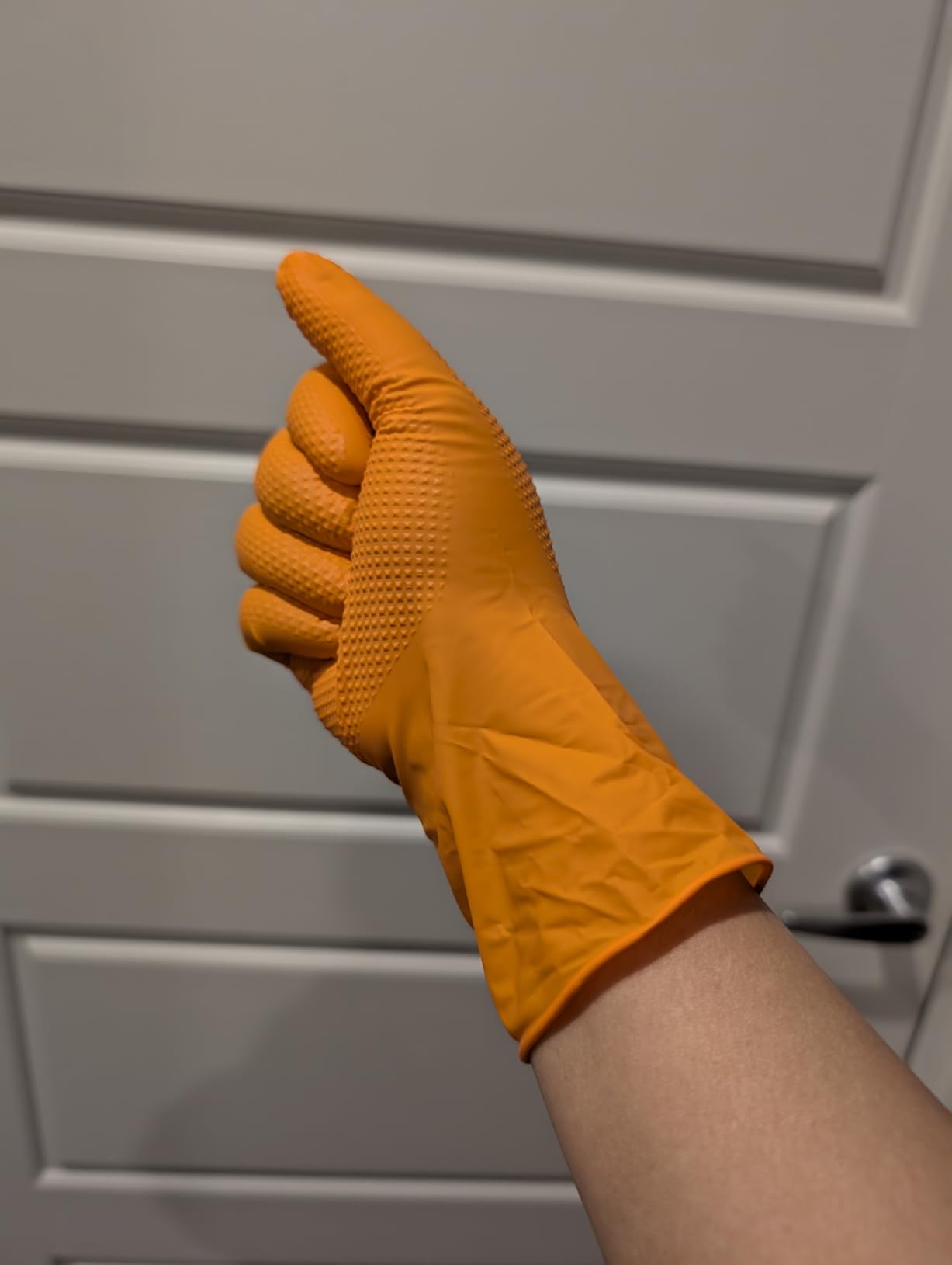 TitanFlex Heavy Duty Orange Industrial Nitrile Gloves with Raised Diamond Texture, Latex Free (6mil/8mil) customer photo 1