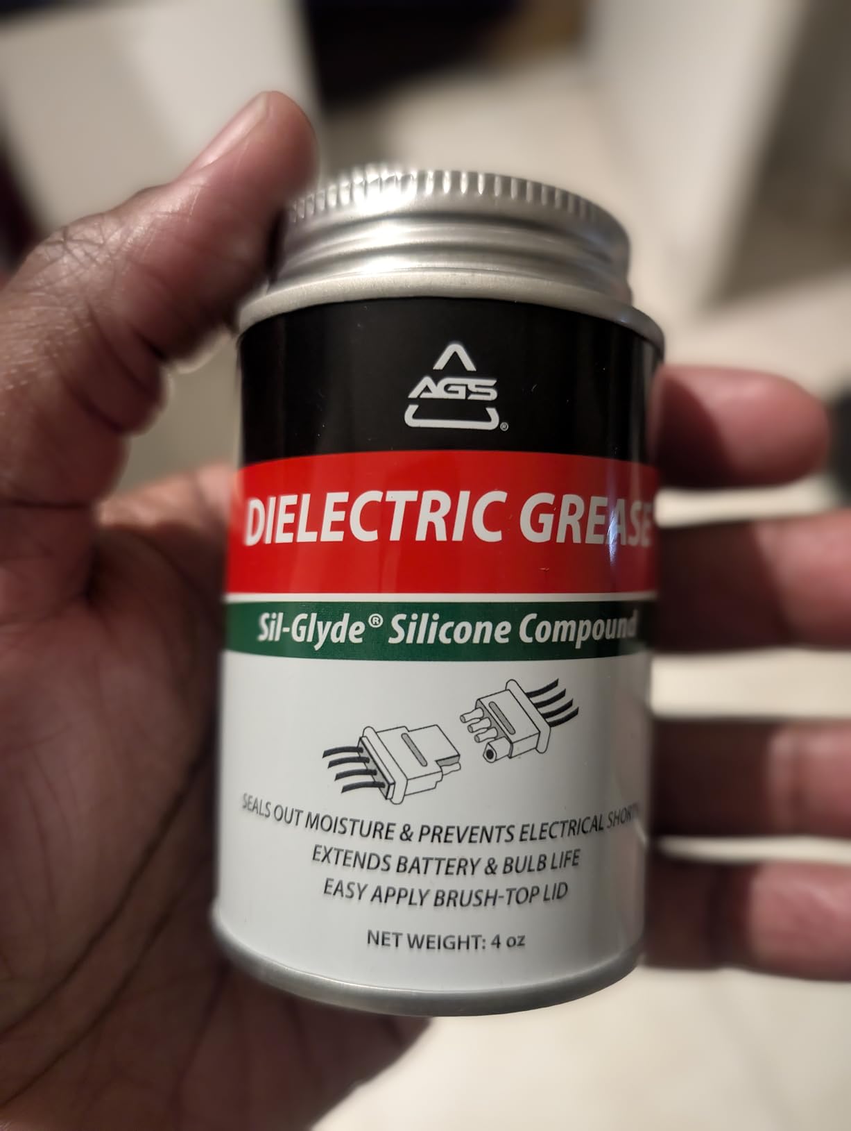 AGS Dielectric Grease for Electrical Connectors - 4oz Silicone Grease for Spark Plugs, Battery Terminals, Wiring & Connectors, Made in USA Since 1931, Brush-Top Can for Precise, Mess-Free Application customer photo 1
