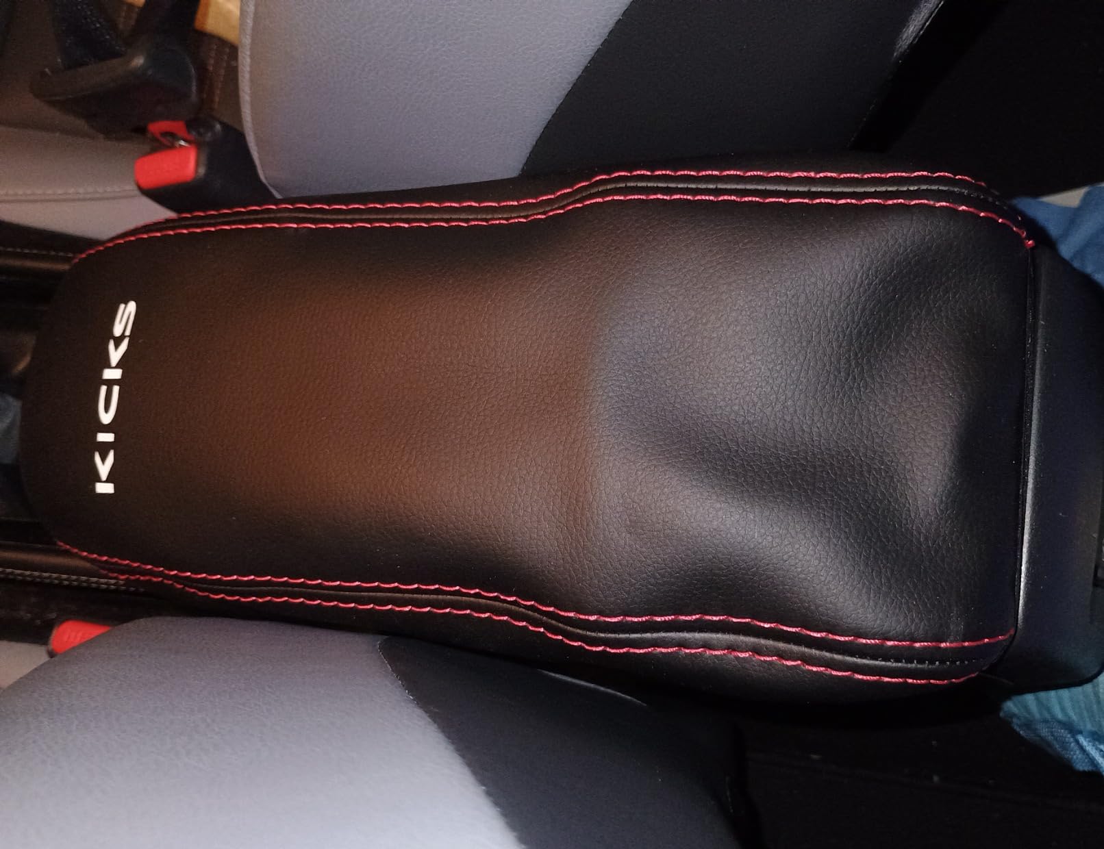XITER 1PC Leather Center Console Cover Armrest Pad Protector Waterproof Anti-Scratch Armrest Box Cover for Nissan Kicks 2021 2022 2023 2024(Not Fit for S)-Black Stitches customer photo 1