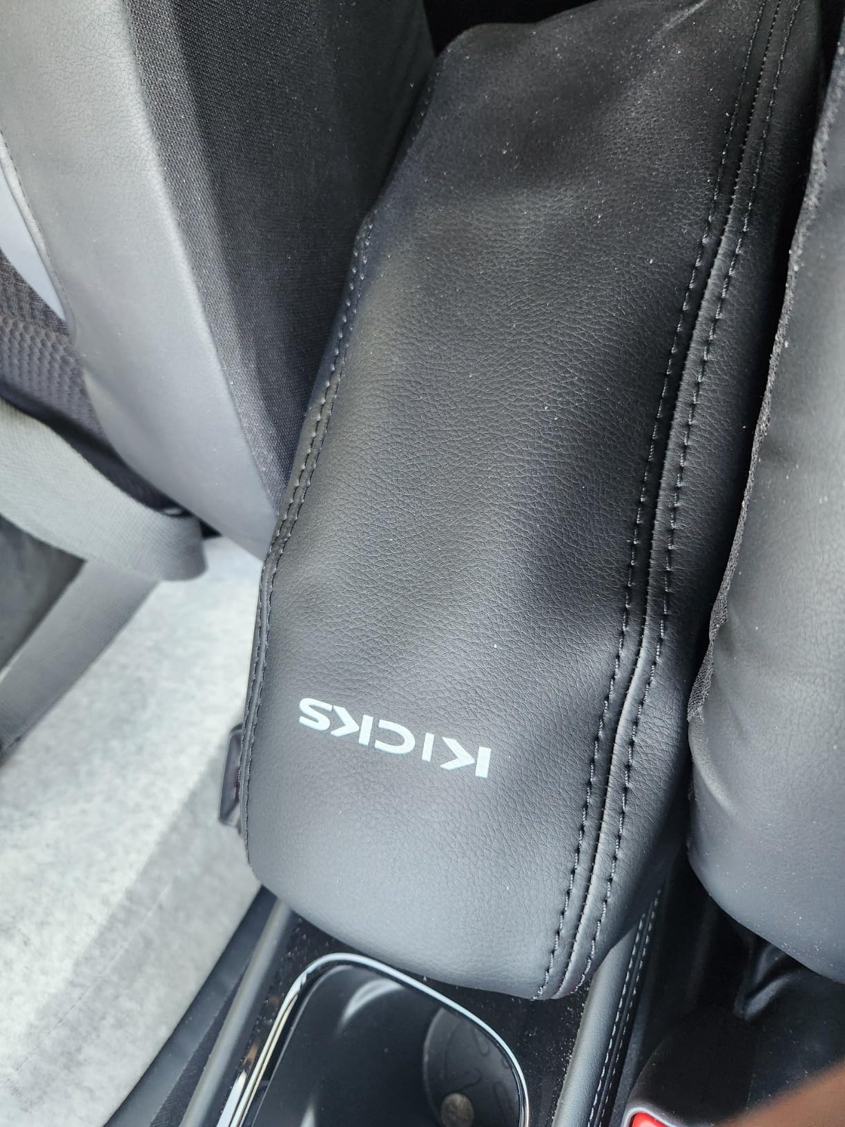 XITER 1PC Leather Center Console Cover Armrest Pad Protector Waterproof Anti-Scratch Armrest Box Cover for Nissan Kicks 2021 2022 2023 2024(Not Fit for S)-Black Stitches customer photo 2