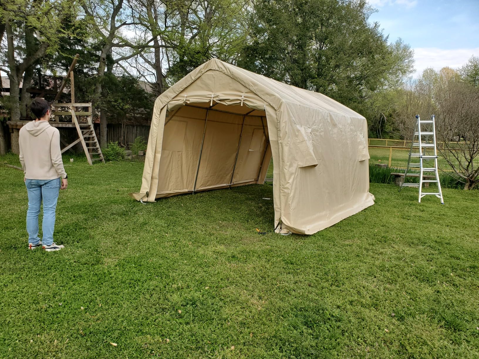ADVANCE OUTDOOR 13x20 ft Carport 2 Roll up Doors & Vents Outdoor Portable Storage Shelter Garage Tent for Vehicle Boat Truck Anti-UV Snow Resistant Waterproof, Beige customer photo 2