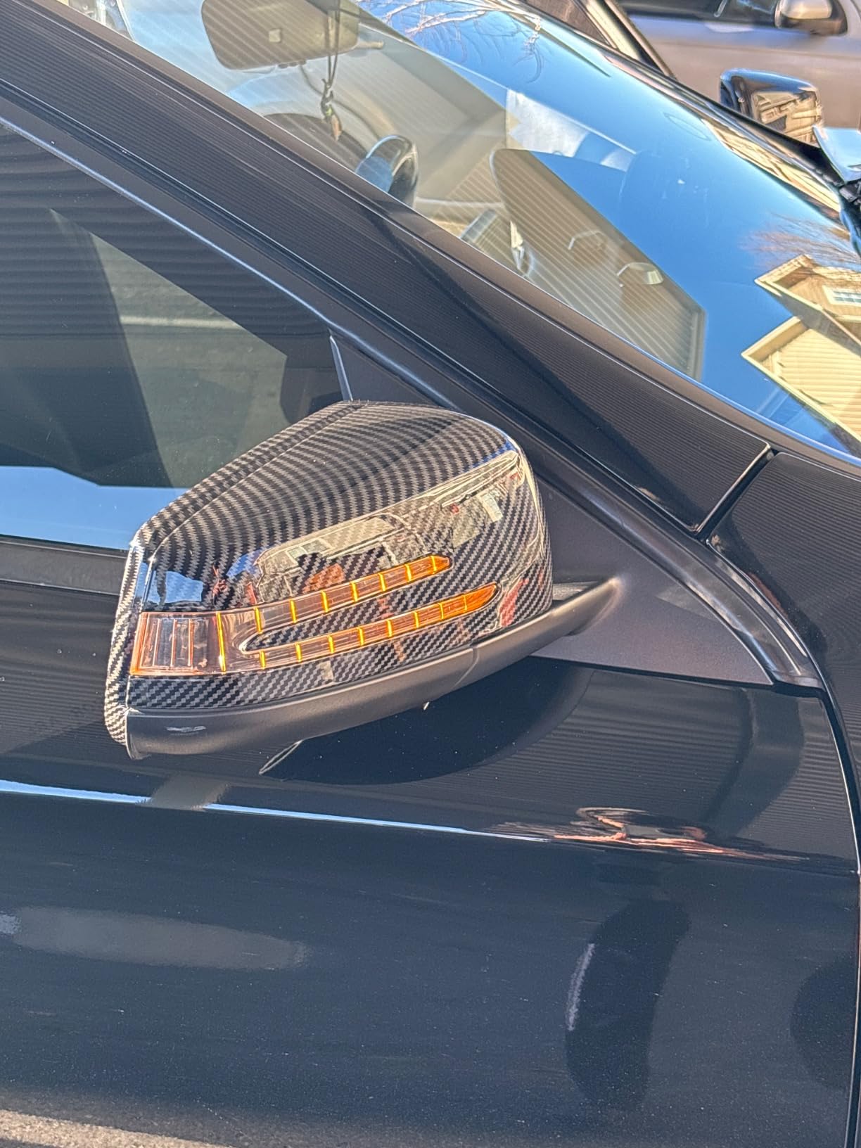 Side Mirror Cap Covers For Mercedes Benz W176 W246 W212 W204 C117 X156 X204 W221 C218 A B C E S CLA GLA GLK Class Black Replace (Carbon Fiber-1) customer photo 2