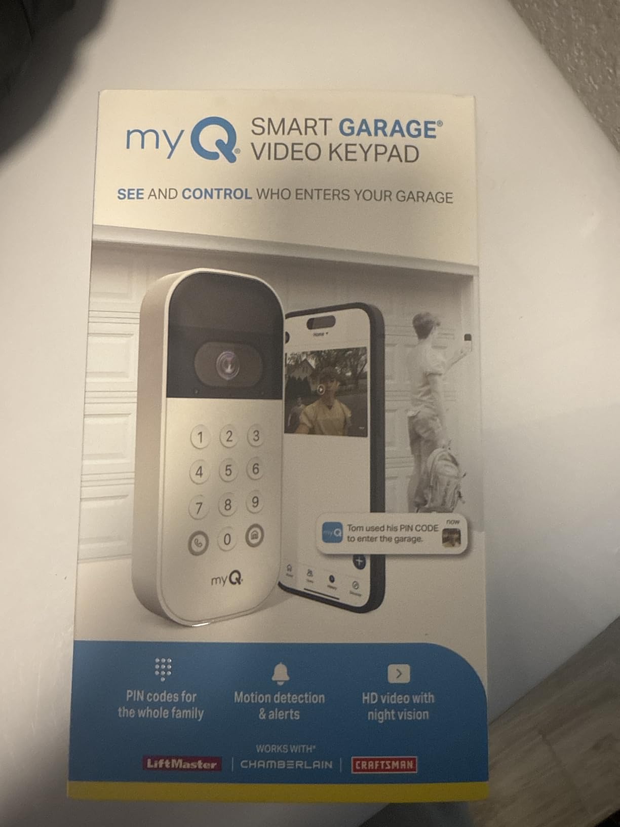 myQ Smart Garage Door Video Keypad with Wide-Angle Camera, Customizable PIN Codes, and Smartphone Control - Take Charge of Your Garage Access Works with Chamberlain, LiftMaster and Craftsman openers, White customer photo 1