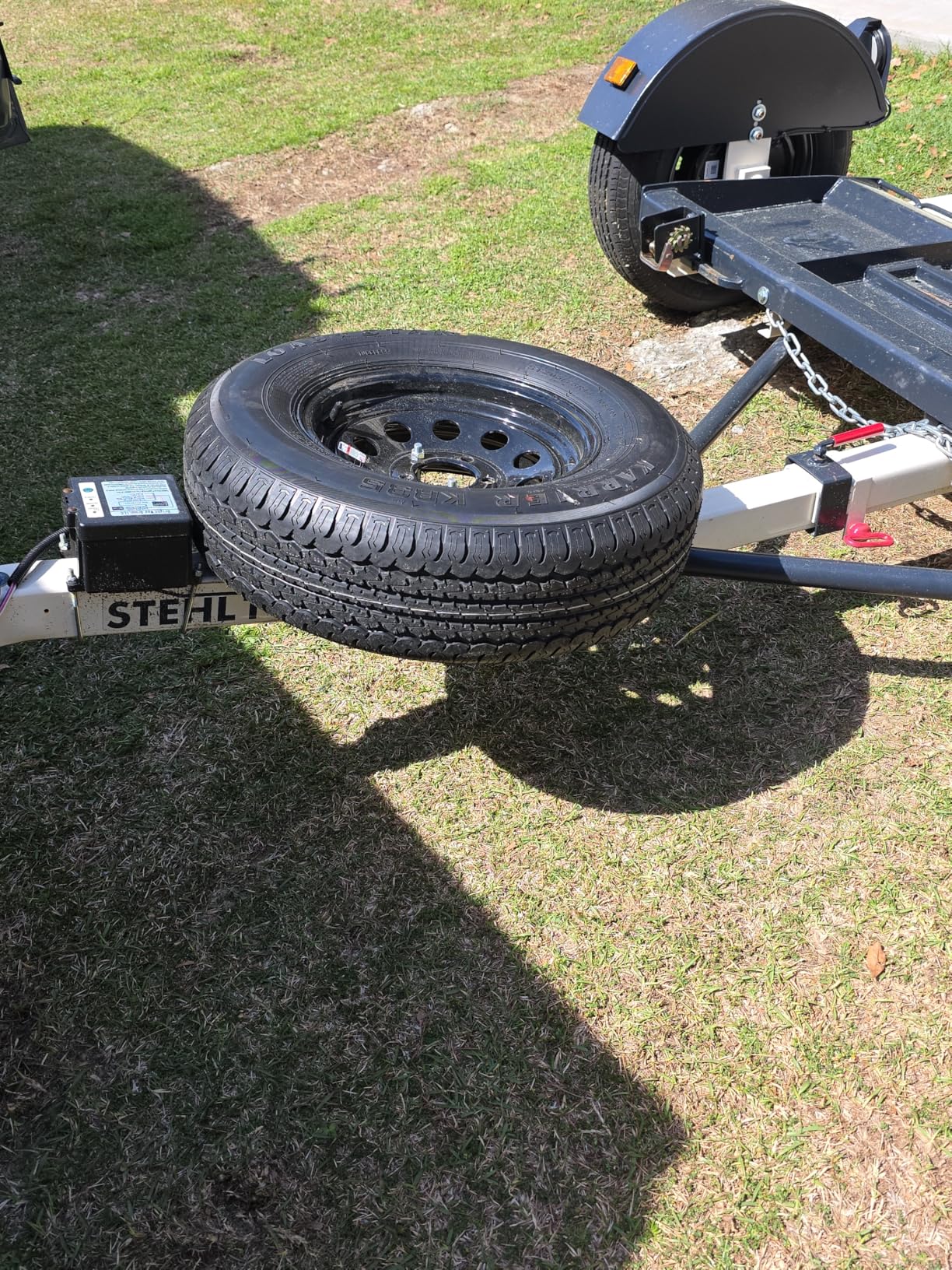 U-Bolt Trailer Spare Tire Bracket, Spare Tire Carrier Galvanized Threaded Spare Tire Mount Bracket Side Mount 4 or 5 Lugs fit for Fishing Boat, Ski Boat or Sailboat Trailer customer photo 1