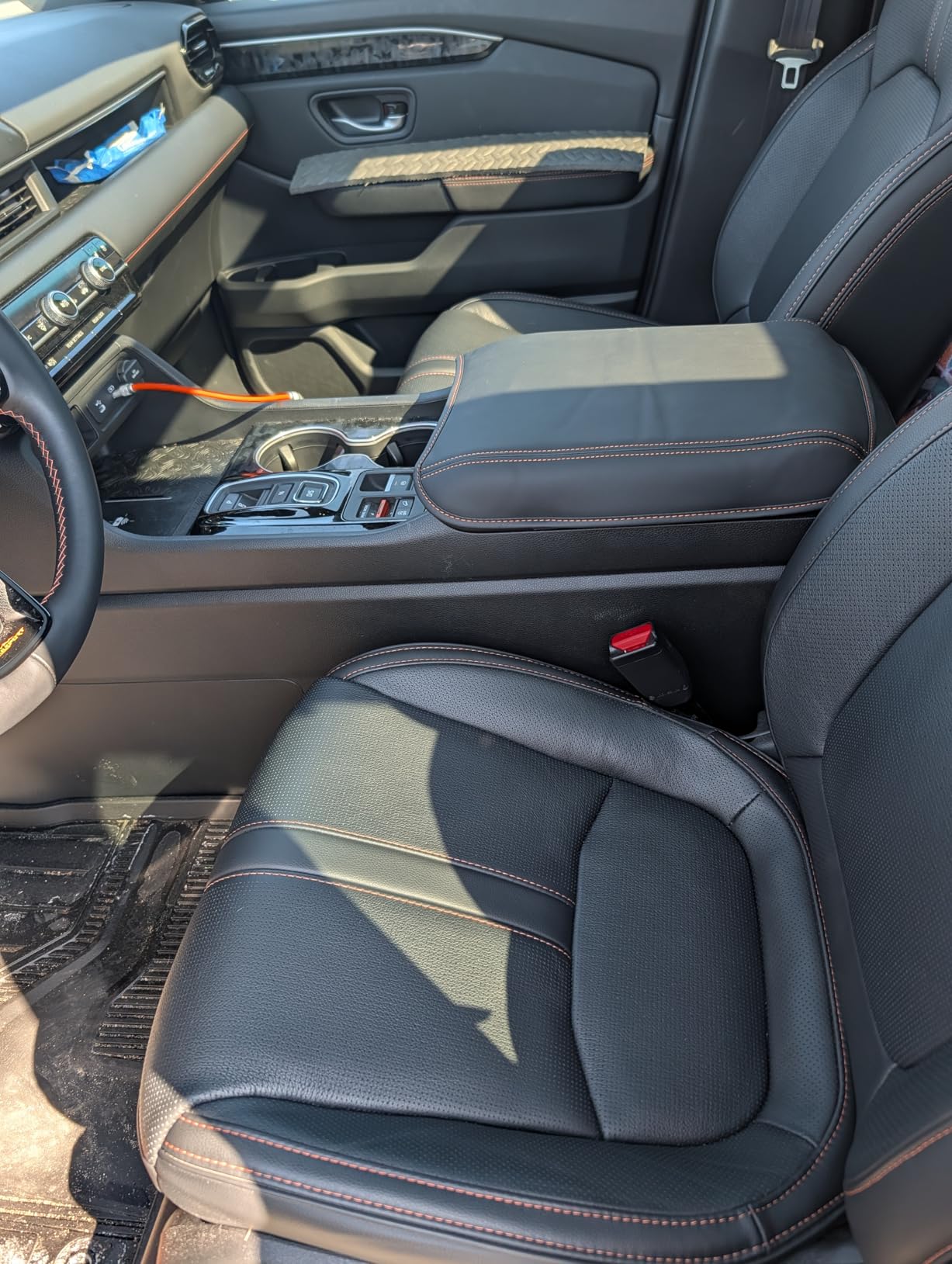 INTGET Center Console Cover for 2026 Honda HRV/HR-V Accessories 2023 2024 2025 Leather Car Armrest Arm Rest Box Lid Middle Console Seat Cover Protector (Black Stitches, 2023+) customer photo 1