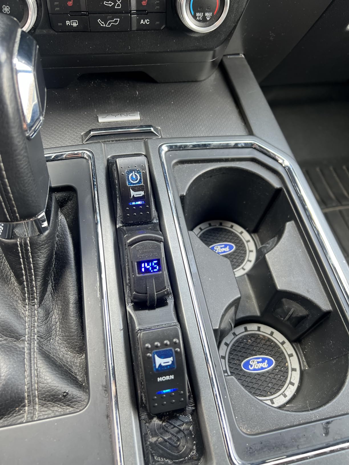 Switch Plate for Ford F150 Center Console, F-150 Years 2015-2020, 3 Switch Capacity, Control Auxiliary Lights and Equipment, Easy Installation Drop in Place, Black customer photo 1