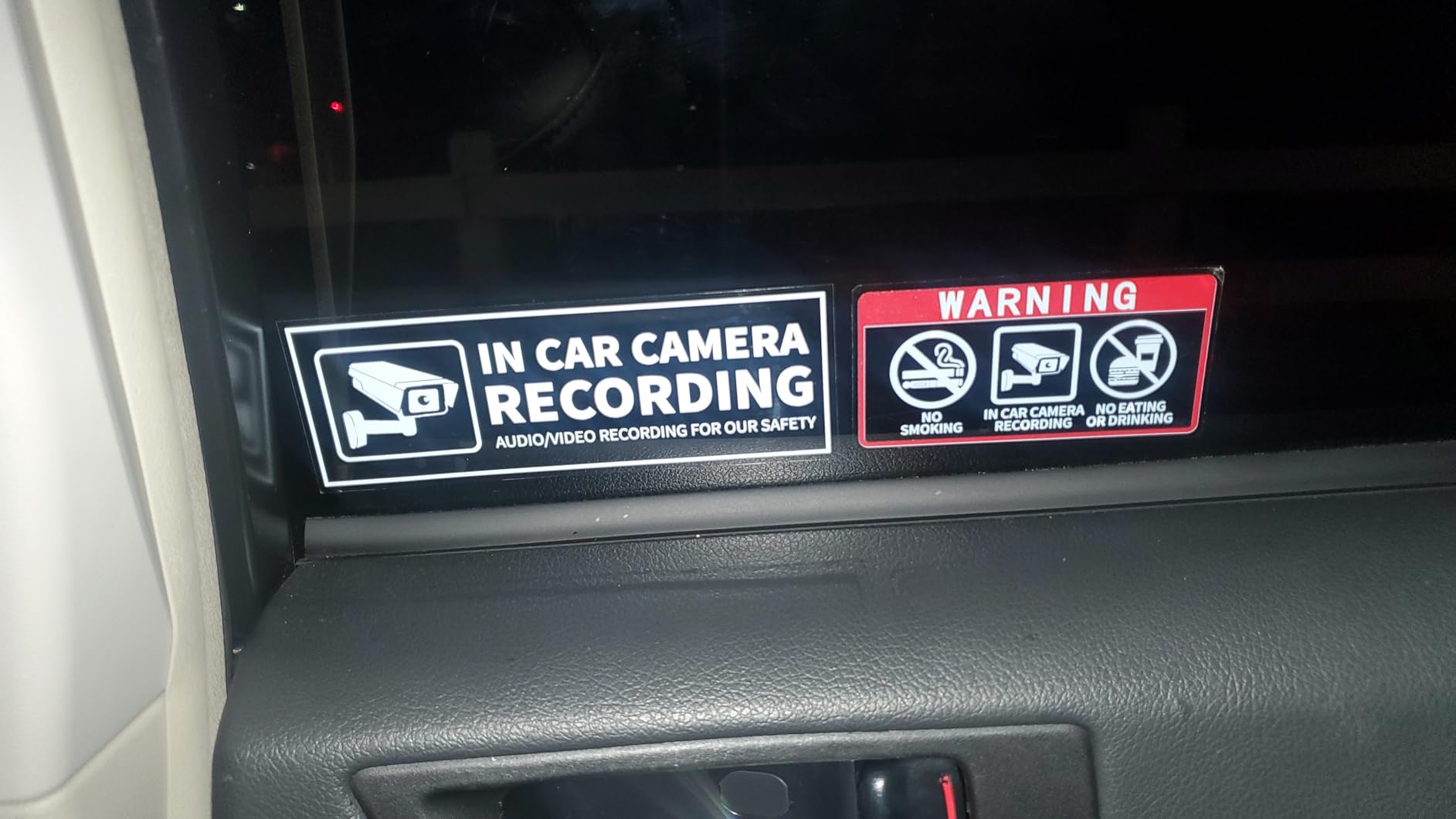 No Smoking In Car Camera Recording No Eating or Drinking Window Sticker Sign for car 2 x 4 Inch Self-Adhesive Security Warning Sign 8 Pack customer photo 3