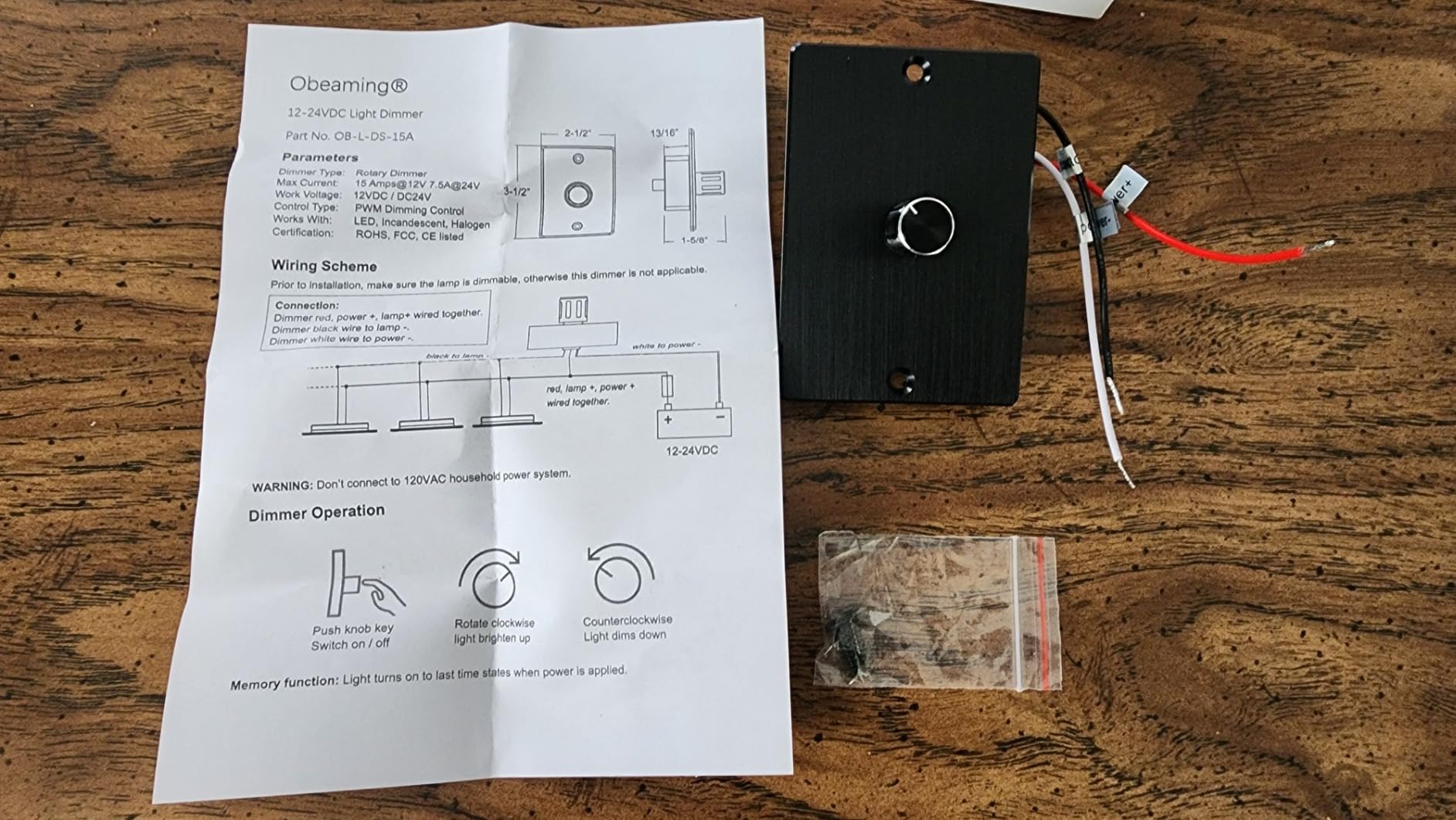 12 Volt PWM LED Dimmer Switch 15A 180W, Push On Off, Rotary Knob Dimming,12V 24V Light Dimmer for RV Boat Truck Camper Van Trailer Light Fixtures, LED Strip Light (Black Panel) customer photo 2