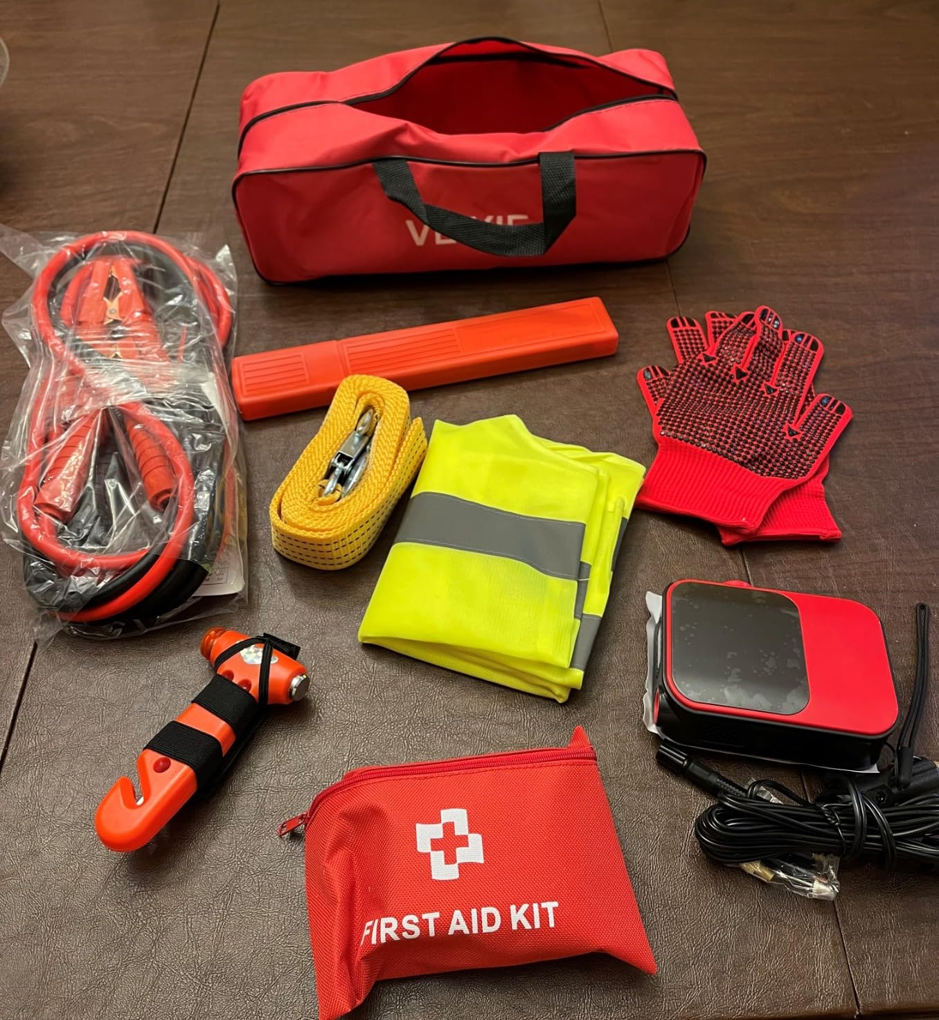 Roadside Emergency car kit for Vehicles, Car First Aid Emergency kit with Portable Air Compressor, Heavy Duty Jumper Cables, Tow Strap, Road Trip Essentials Safety kit, New Driver Gifts customer photo 1