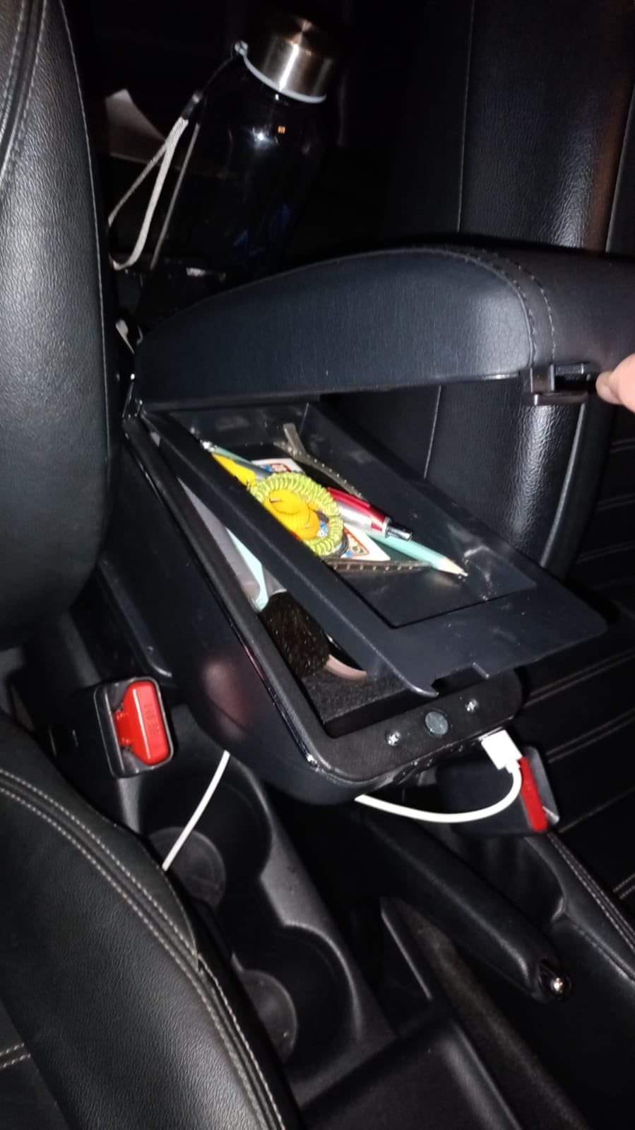 Center Console Armrest Compatible with Nissan Kicks 2016 2017 2018 2019 2020 2021 with 7 USB Port Cup Holder Double Layer Organizer Storage Box (All Black) customer photo 2