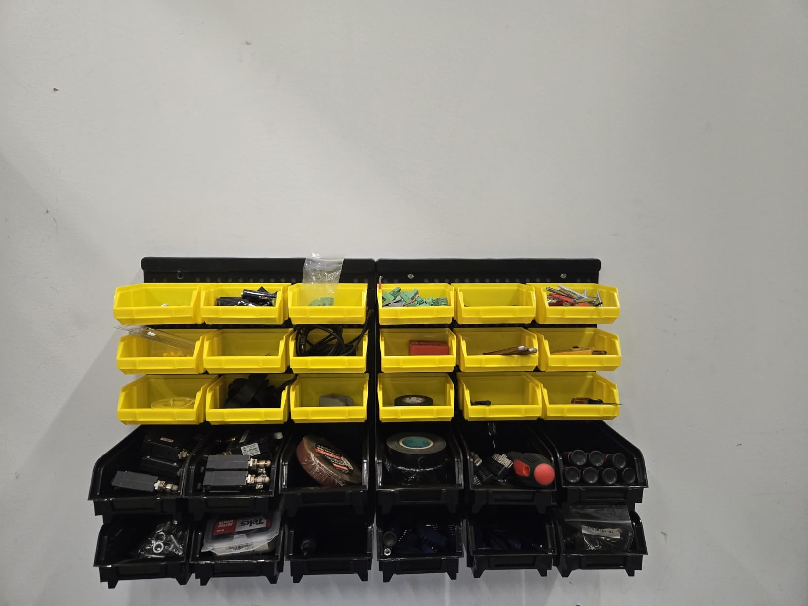 KJE 30PCS Wall Mounted Storage Bins, Plastic Tool Organizer for Garage Storage, Screws, Nuts, Bolts, Small Hardware Parts -Black, Yellow customer photo 1