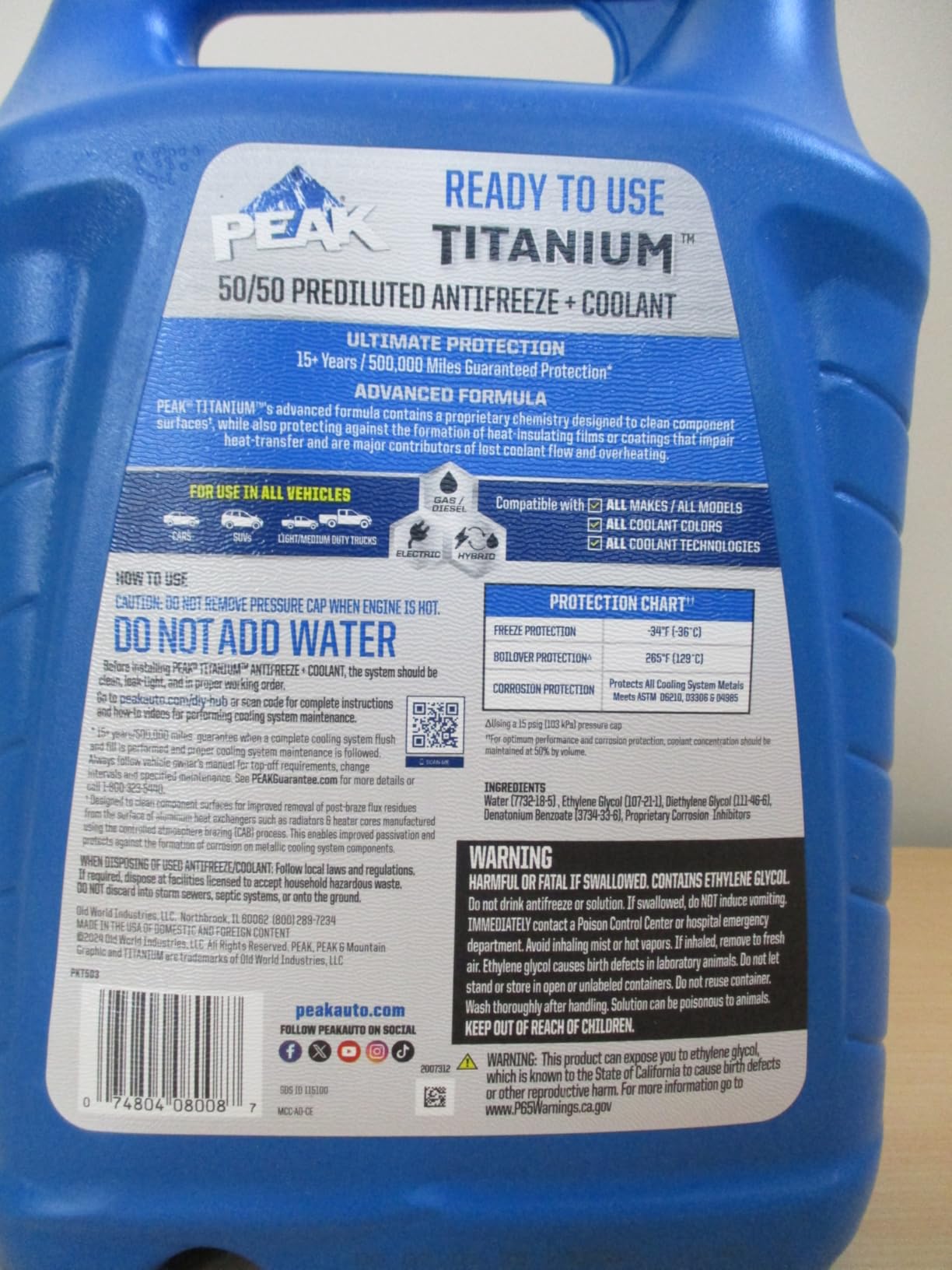 PEAK Titanium 50/50 Prediluted Antifreeze and Coolant for All Engine Cooling Systems, Long-Lasting Yellow Engine Coolant/Antifreeze for Lifetime Engine Protection in All Vehicles, 1 Gal. customer photo 2