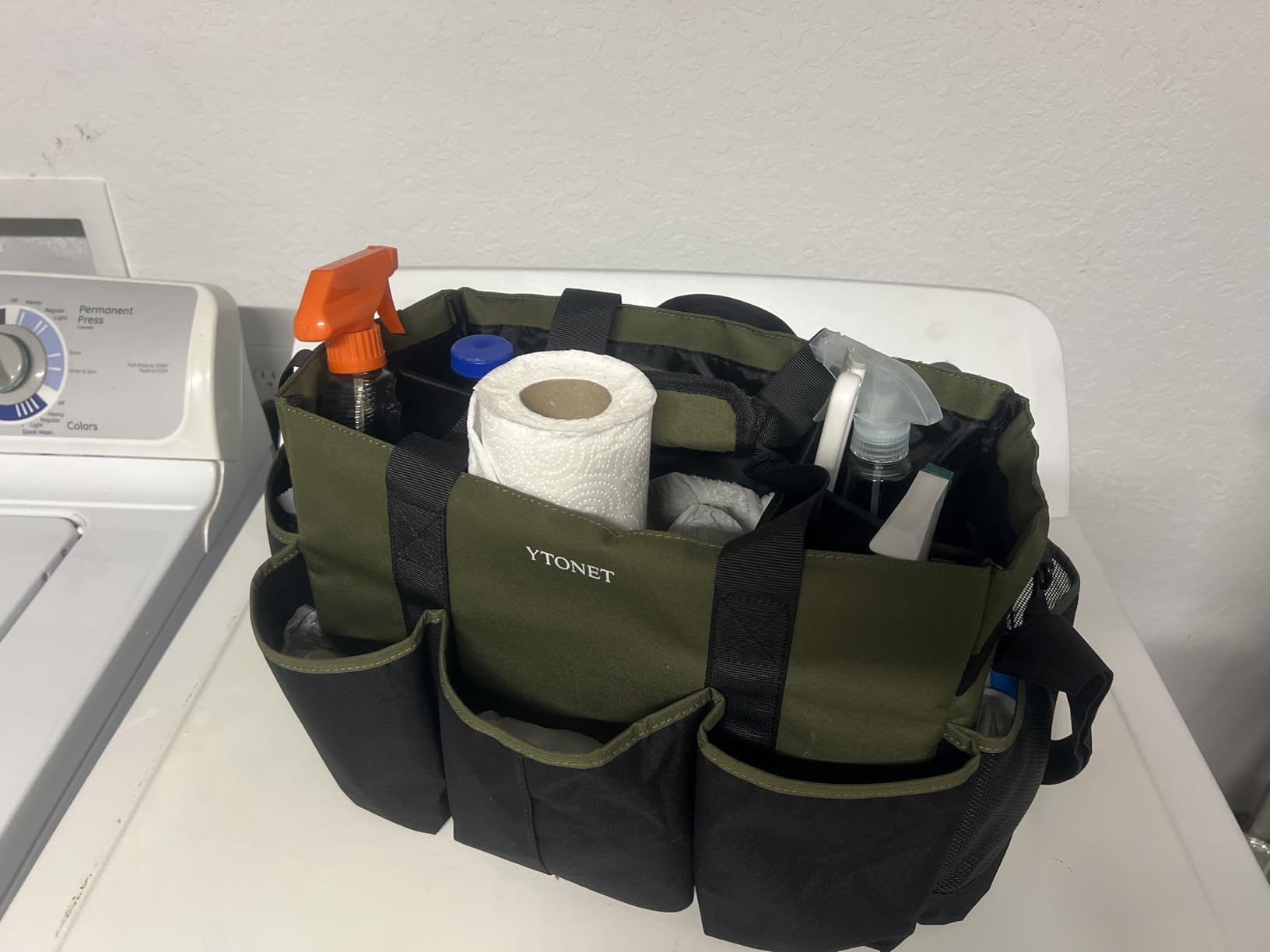 Ytonet Wearable Cleaning Caddy Organizer with Handle & Shoulder Straps for Housekeepers, Under Sink & Car Cleaning Tool Organizer Bag with 4 Foldable Dividers (Green) customer photo 1