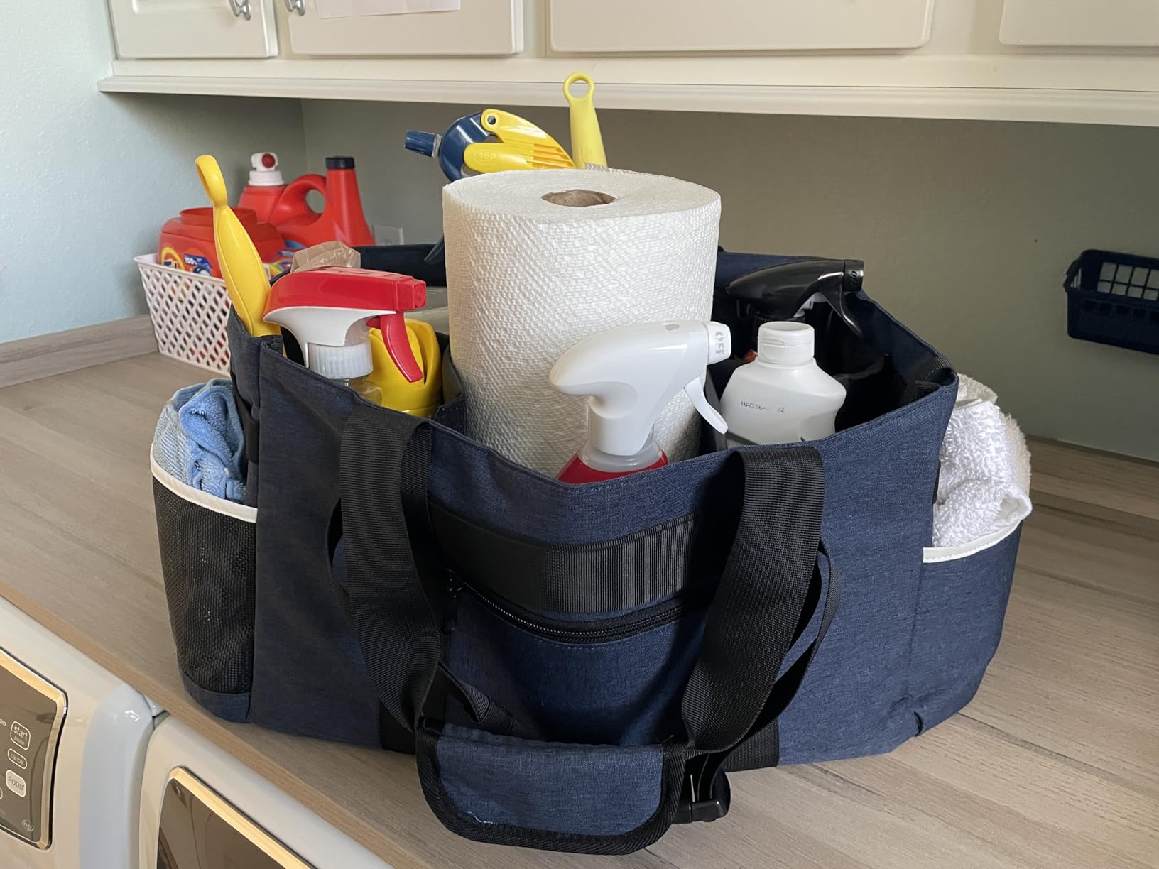 Ytonet Wearable Cleaning Caddy Organizer with Handle & Shoulder Straps for Housekeepers, Under Sink & Car Cleaning Tool Organizer Bag with 4 Foldable Dividers (Green) customer photo 2