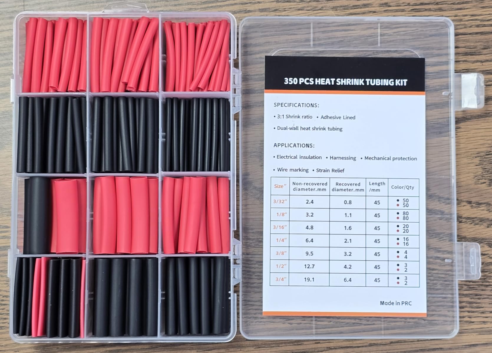 350 PCS 3:1 Heat Shrink Tubing Kit, Adhesive Lined, Marine Grade Shrink Wrap, Industrial Heat Shrink Tubing 7 Sizes (Black/Red), for Industrial/Automotive customer photo 1
