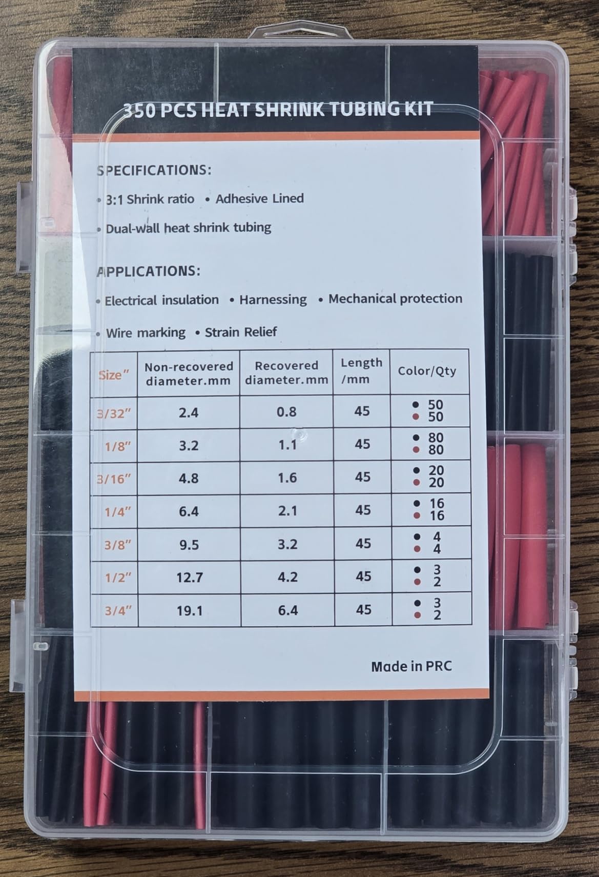350 PCS 3:1 Heat Shrink Tubing Kit, Adhesive Lined, Marine Grade Shrink Wrap, Industrial Heat Shrink Tubing 7 Sizes (Black/Red), for Industrial/Automotive customer photo 2