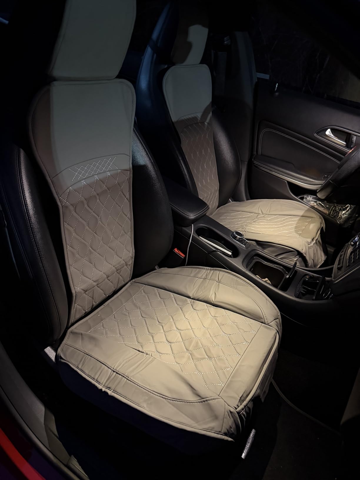 Front Car Seat Covers for Mercedes-Benz, Leather Waterproof Seat Protector Fit C-Class E-Class G-Class GLC GLE GL ML CLS Sprinter, Not Fit Models with Leg Extension, 2 Pack, Black customer photo 1