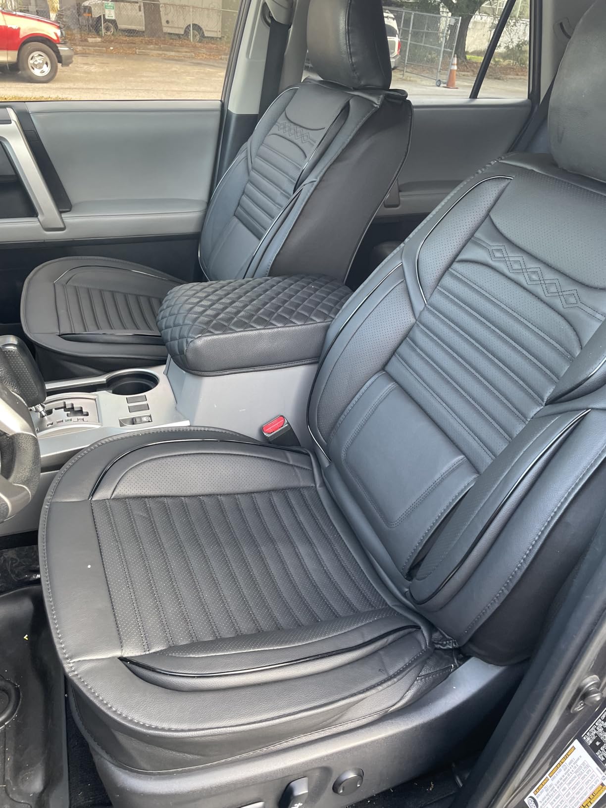 Seat Covers Fit for Nissan Pathfinder 2022 2023 2024 2025 2026: Leather Car Seat Covers Full Set Car Seat Cushion Protector with Waterproof (5 Seats, Black&Grey) customer photo 1