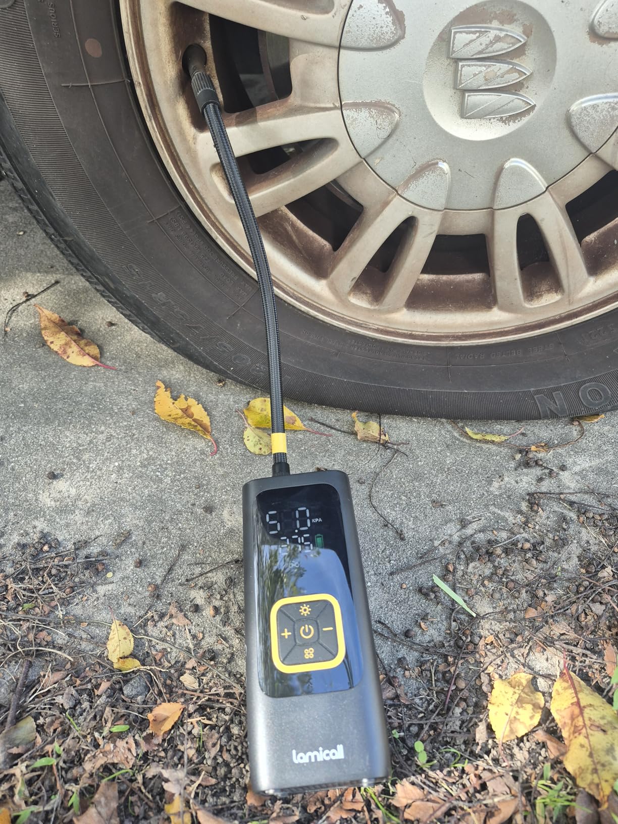 Lamicall Car Tire Inflator Portable Air Compressor, 4X Faster, 150 PSI | with Auto Stop, Rechargeable, Pressure Gauge Display, LED Light, Car Accessories Automatic Air Pump for Motorcycle Bike Ball customer photo 1
