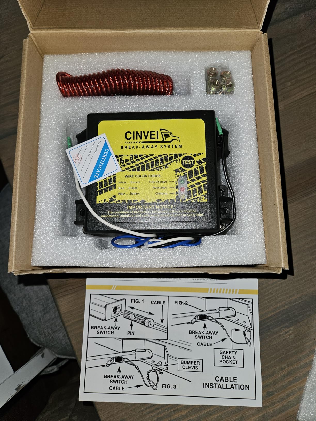 Trailer Brakes Break-Away Kit, Side Load Break-Away Controller System with Switch and LED Indicator, Built-in 12V 5AH Battery, Suitable for Trailer Caravans customer photo 2