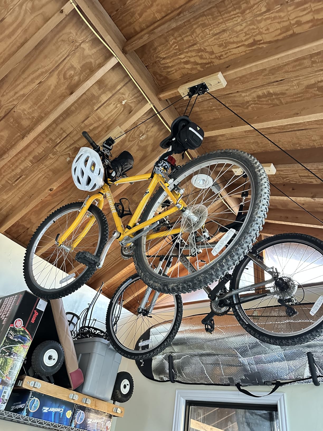 TRUSOON 2-Pack Bike Hoist, Heavy Duty Ebike Pulley System for Garage, 85lb | 2-pack for dual e-bikes; quick-release straps (no hooks); 85lb capacity each; fits 10-16ft ceilings; auto-lock safety customer photo 1