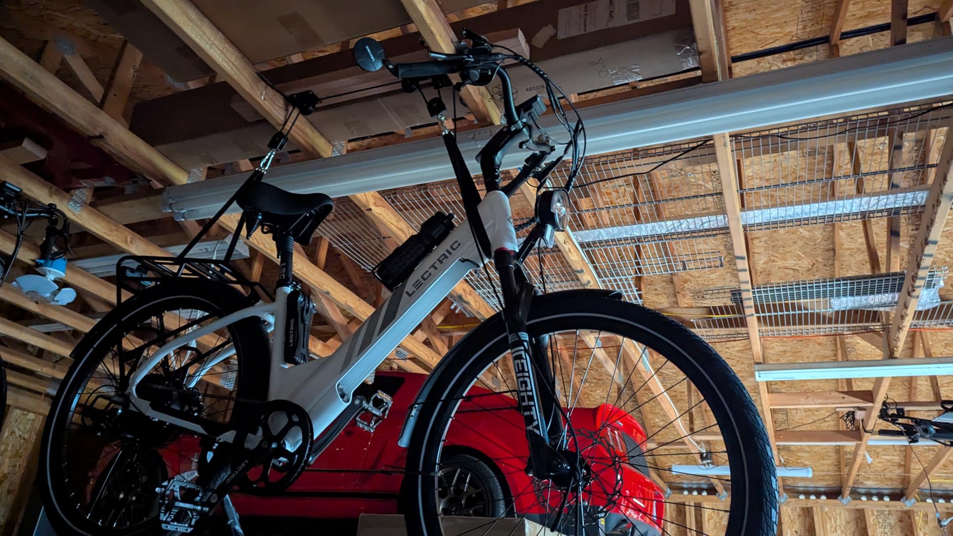 TRUSOON Bike Hoist, Heavy Duty Ebike Pulley System for Garage Ceiling, 85lb | Quick-release straps replace metal hooks; ebike-rated; fits 10-16 ft ceilings; auto-lock safety; for ladders & snowboards customer photo 1