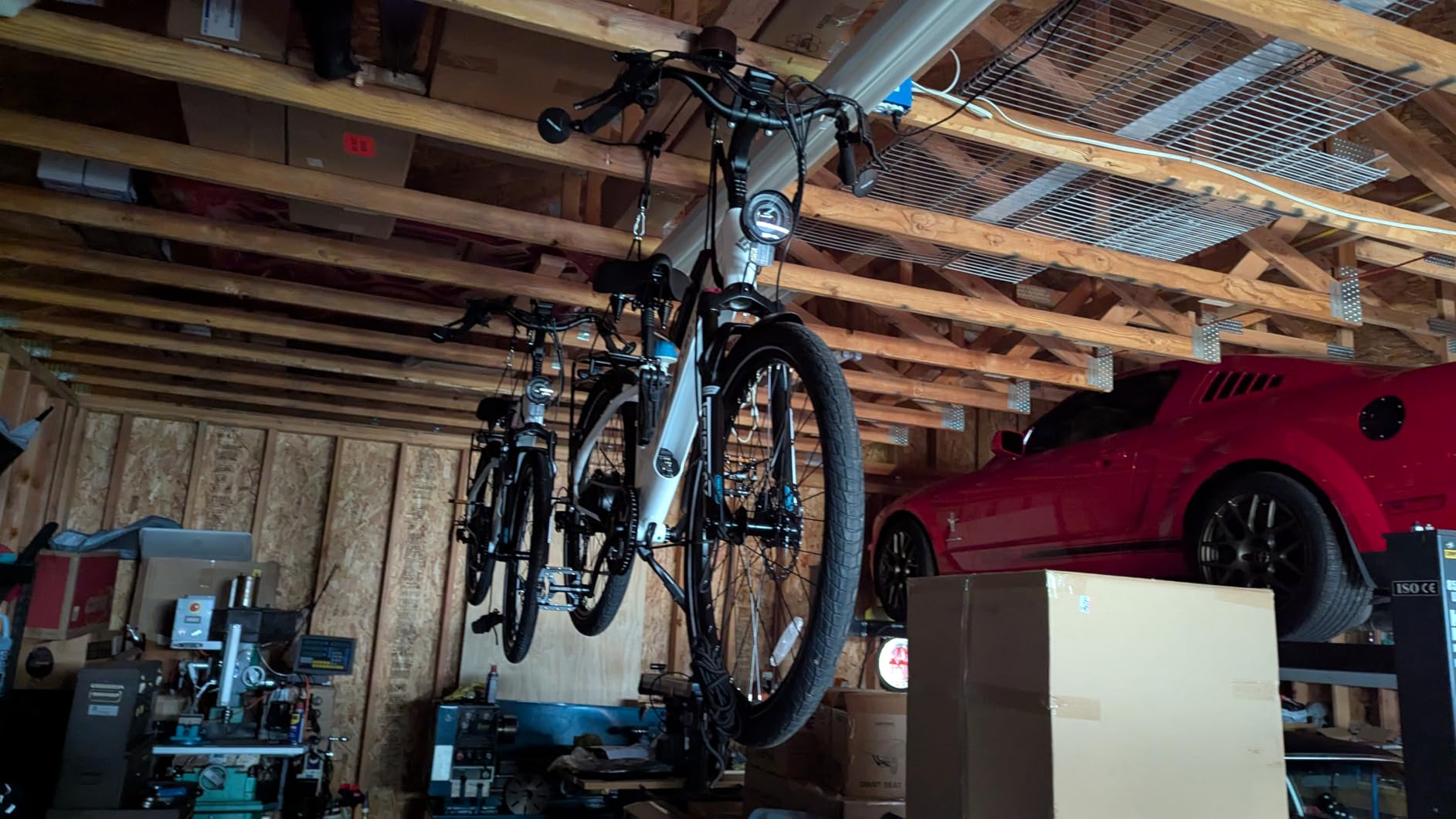TRUSOON Bike Hoist, Heavy Duty Ebike Pulley System for Garage Ceiling, 85lb | Quick-release straps replace metal hooks; ebike-rated; fits 10-16 ft ceilings; auto-lock safety; for ladders & snowboards customer photo 2