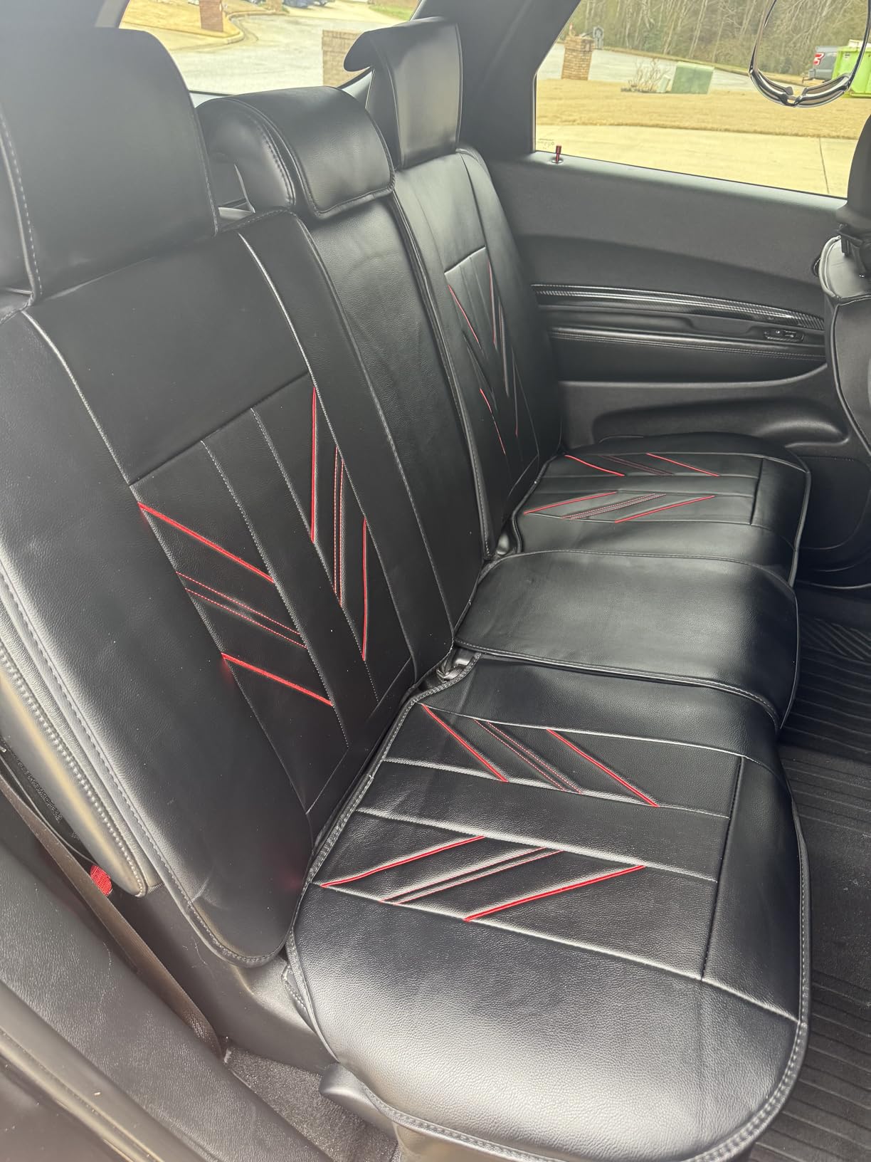 AOMSAZTO Fit for Dodge Durango 2007-2024 Seat Covers, Full Set 5 Seats Waterproof Faux Leather with Lumbar Support, Comfortable Automotive Seat Cushion with Airbag Compatible (Full Set, Black+Red Line) customer photo 1