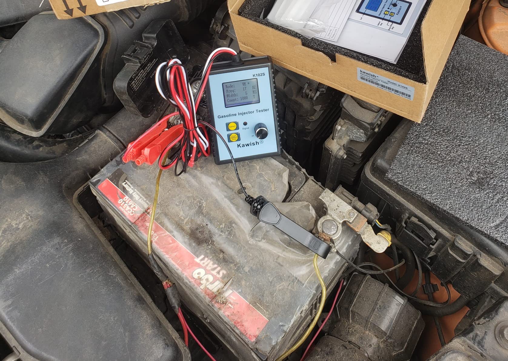 Universal Fuel Injector Tester and Cleaner Tool, DIY Cleaning Tool Kit for PWM, Adjustable Pulse Width Freq & Count, 5 Modes, 6 Size Cleaning Adapters,12V/5V Output Power customer photo 1