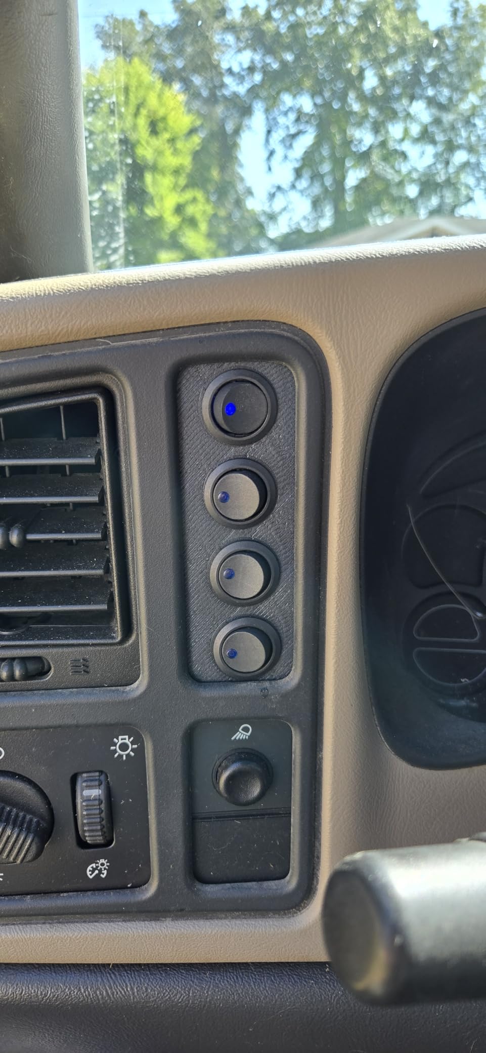for 1999-2007 Chevy Silverado GMC Sierra Dash Mount Switch Panel Bezel, 4 Colors Toggle Switches Direct Replacement for Left Dash Cubby, No Cutting No Drilling Required customer photo 1