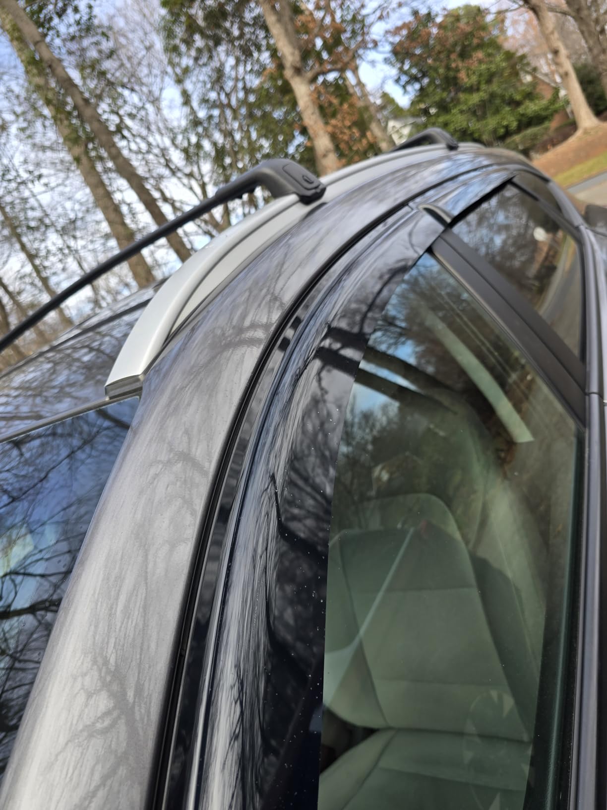 in-Channel Rain Guards for Volkswagen (VW) Tiguan 2018-2024, Window Visor Shields Vent Deflector Shade Wind Dark Smoke 2019 2020 2021 2022 2023 18 19 20 21 22 23 24, Tape-On Inside-Mount, 4PCS customer photo 2