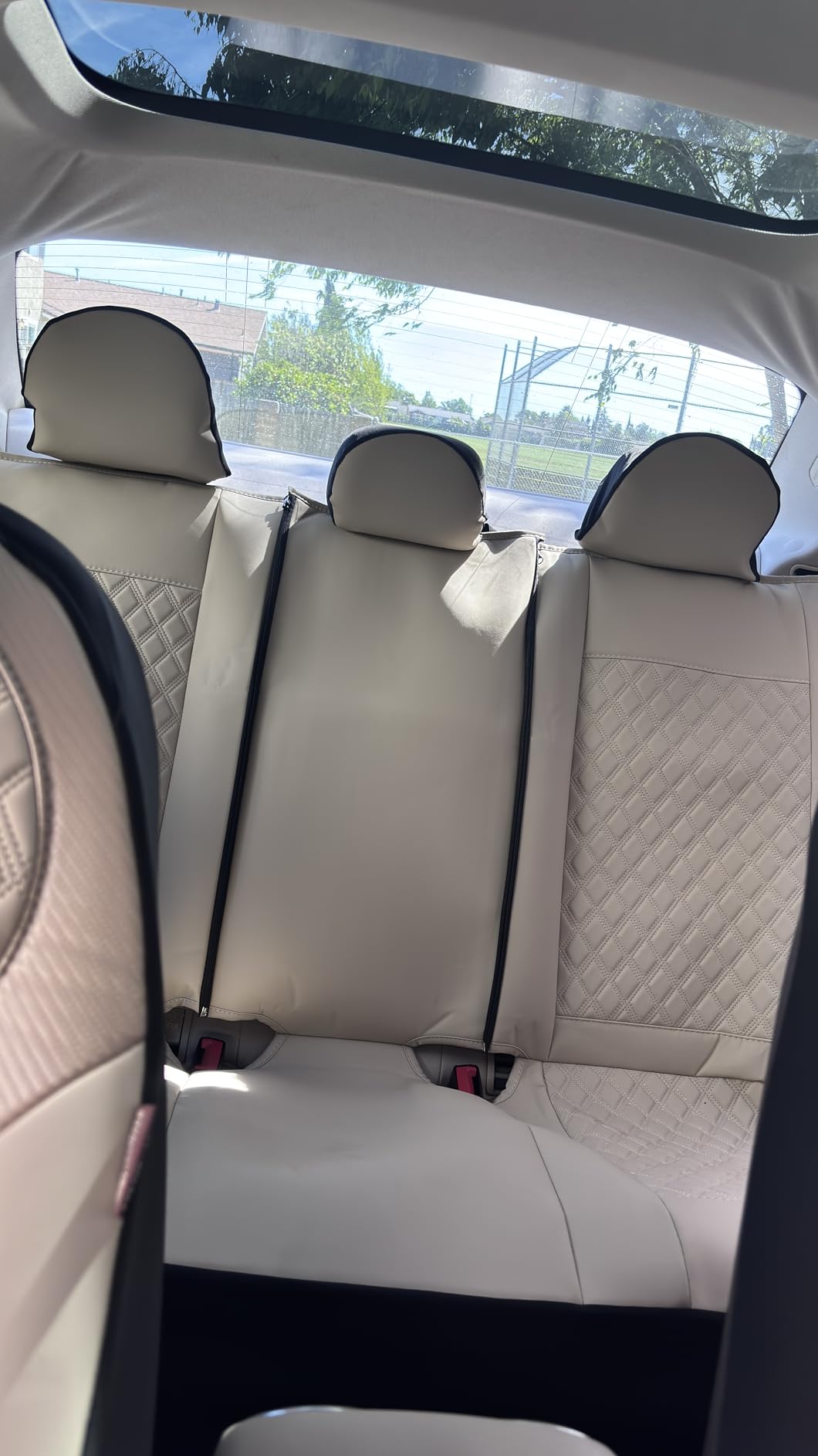 Coverado Car Seat Covers Full Set, Beige Car Seat Covers, Luxury Leather Car Seat Cover with Carbon Fiber Textured Design, Spill-Proof Seat Cushions, Automotive Seat Cover Universal Fit Most Cars customer photo 1