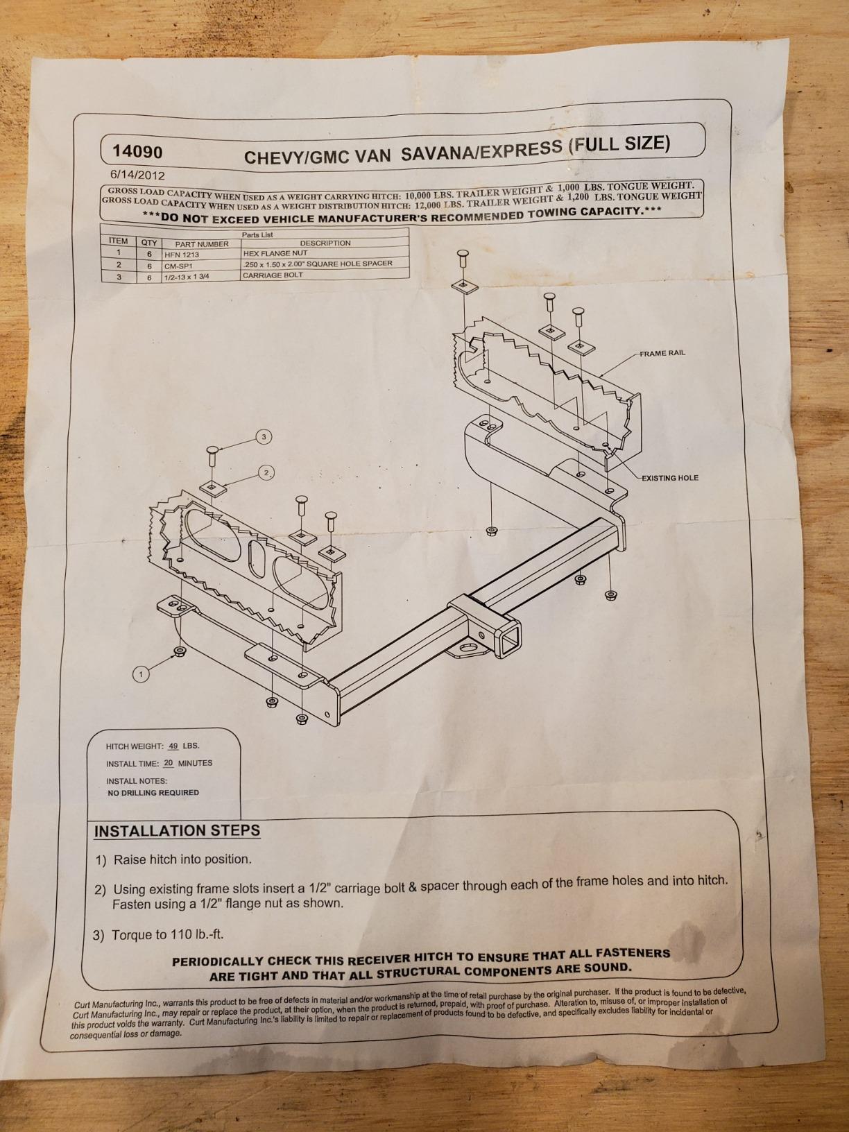 CURT 14090 Class 4 Trailer Hitch, 2-Inch Receiver, Select Chevrolet Express, GMC Savana customer photo 1