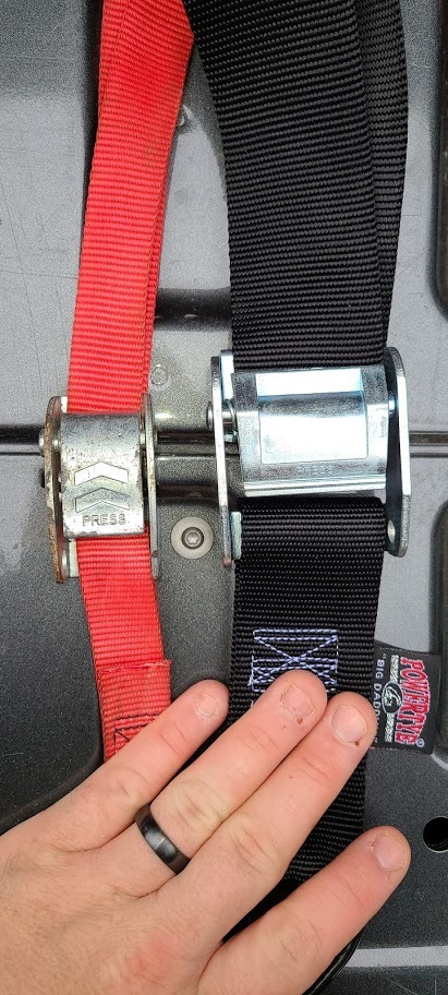 PowerTye Cam Buckle Tie Down Straps - 2 inch x 12ft Straps with Latch Hooks - Ideal for Motorcycle, ATV, Trailers, and Truck Bed Cargo - 600 lb WLL & 1,800 lb Break Strength - USA Made, Black (Pair) customer photo 2