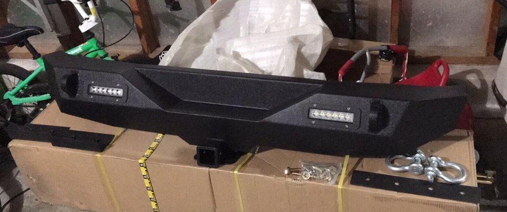 LEDKINGDOMUS Rear Bumper Compatible with 07-18 Jeep Wrangler JK and JK Unlimited, Off Road Back Bumper w/ 2x LED Lights & 2