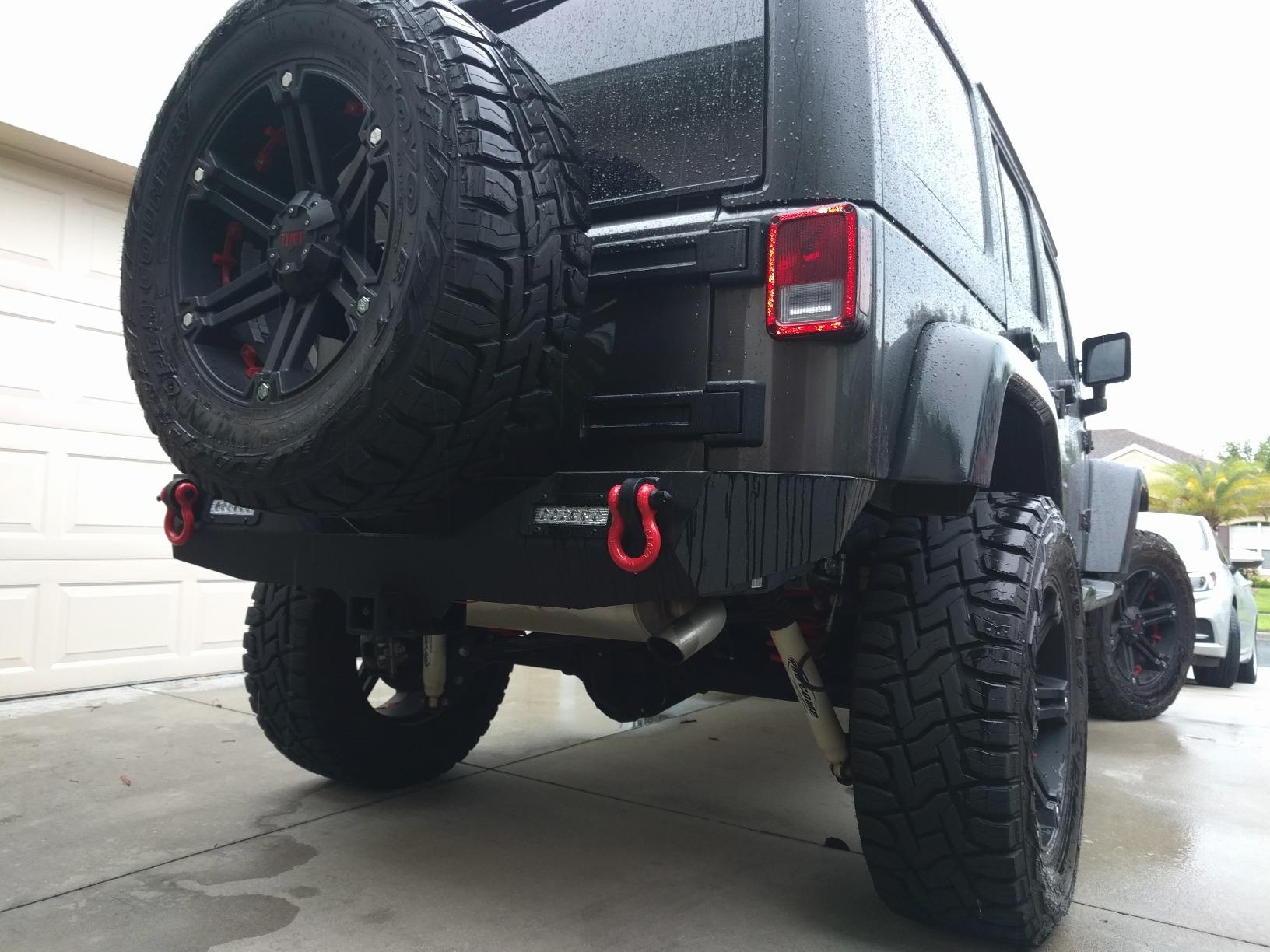 LEDKINGDOMUS Rear Bumper Compatible with 07-18 Jeep Wrangler JK and JK Unlimited, Off Road Back Bumper w/ 2x LED Lights & 2