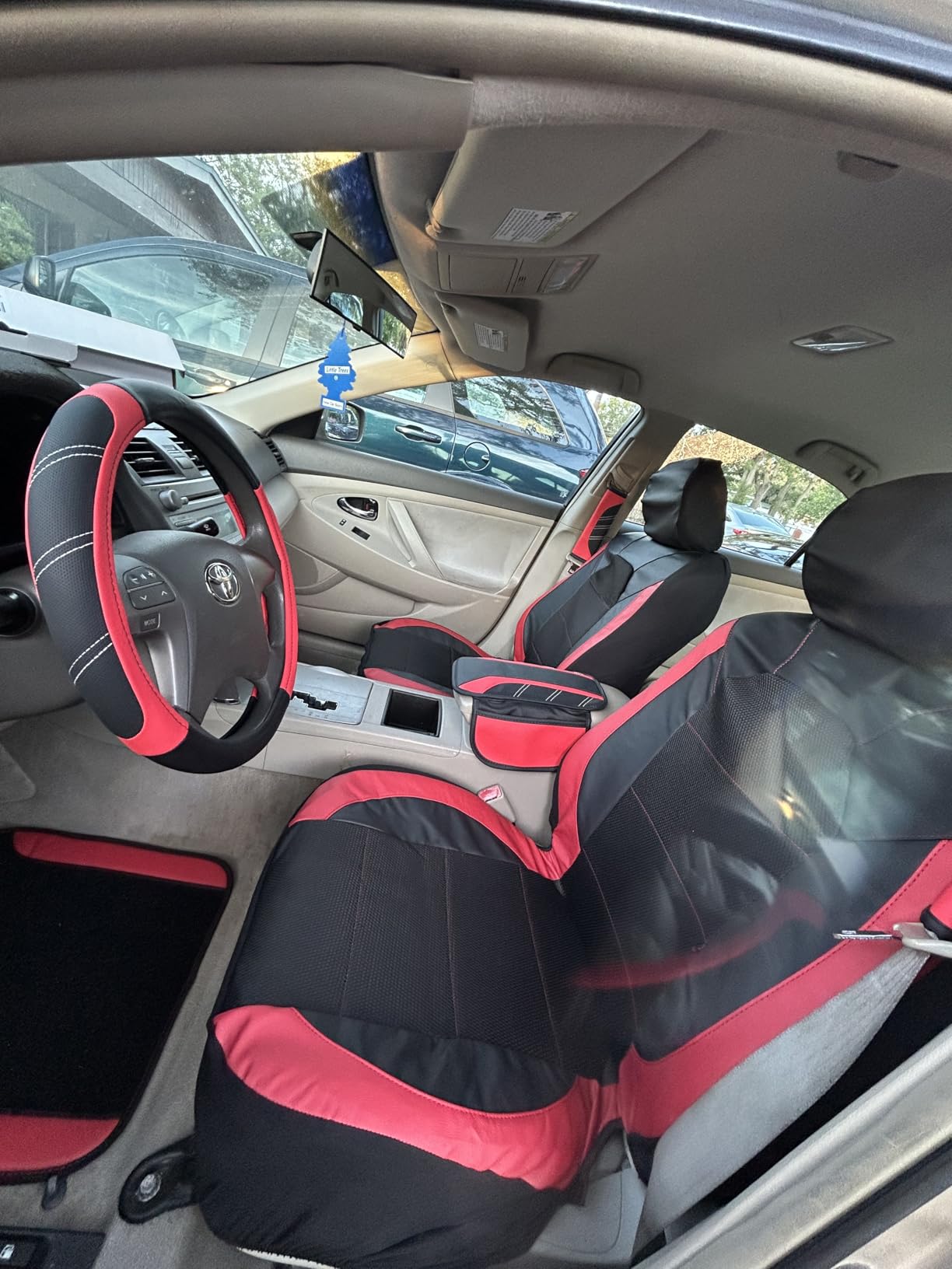 CAR PASS Universal Leather Two Front Seat Covers,Sport seat Covers fits Most Cars, SUVs, Trucks, and Vans Airbag Compatible (Black and Black) customer photo 1