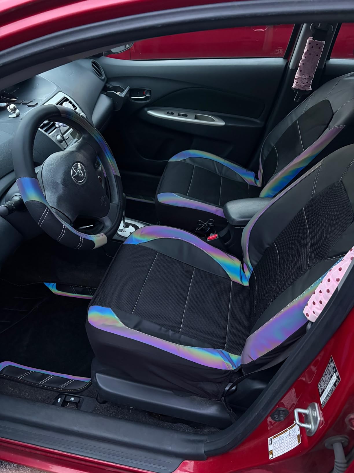 CAR PASS Universal Leather Two Front Seat Covers,Sport seat Covers fits Most Cars, SUVs, Trucks, and Vans Airbag Compatible (Black and Black) customer photo 2