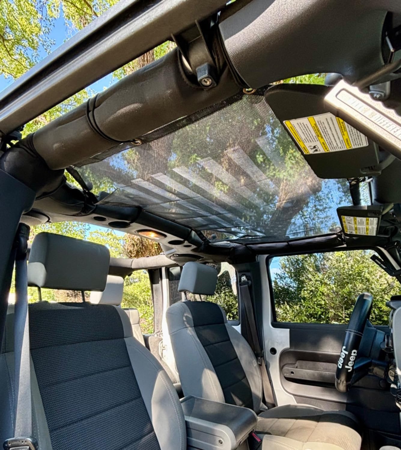 JeCar Mesh Sunshade 2 Door Durable Polyester Top Cover Provides UV Sun Protection for Jeep Wrangler JK & Unlimited 2007-2018 (Black and White American Flag) customer photo 1