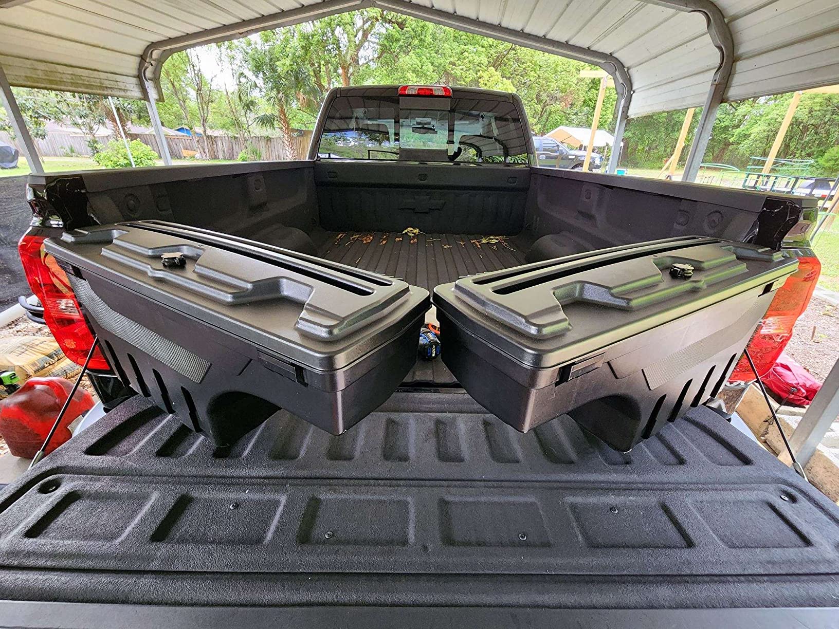 YHTAUTO Set of 2 Truck Bed Storage Tool Box Lockable Compatible with 2007-2018 Chevrolet Silverado & GMC Sierra 1500 2500 3500 3500HD, Without Bed Rail Storage, Swing Waterproof Wheel Well Toolbox customer photo 2