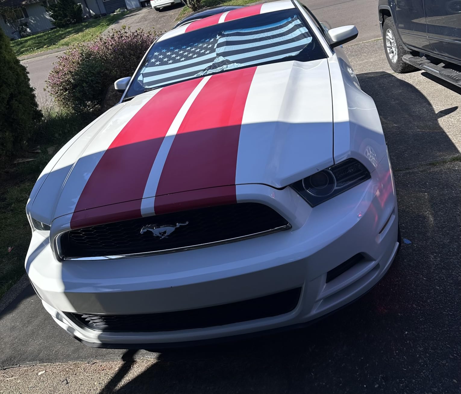 Autoamerics 1-Piece Windshield Sun Shade B&W American Flag USA Patriotic Design - Foldable Car Fits Easily to SUV & Truck Vehicles UV Ray Blocker Keeps Your Vehicle Cool Large customer photo 1