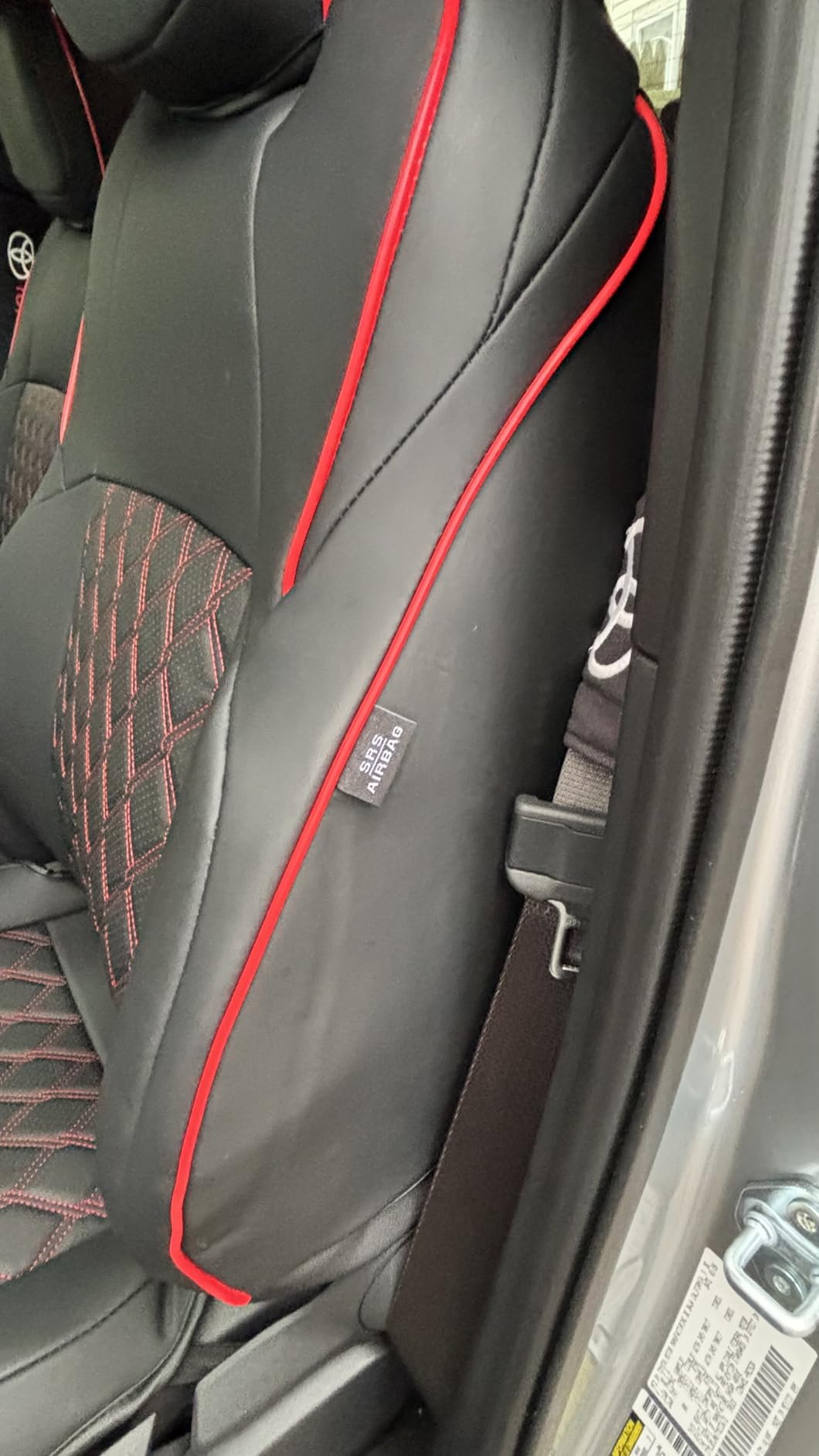 Huidasource Tacoma Seat Cover Front & Rear, Full Coverage Waterproof Leather Custom Cover Fit for 2016-2023 Double & Crew Cab Toyota Tacoma SR SR5 Limited TRD Sport/Pro/Off Road (Full Set/Black&Red) customer photo 2